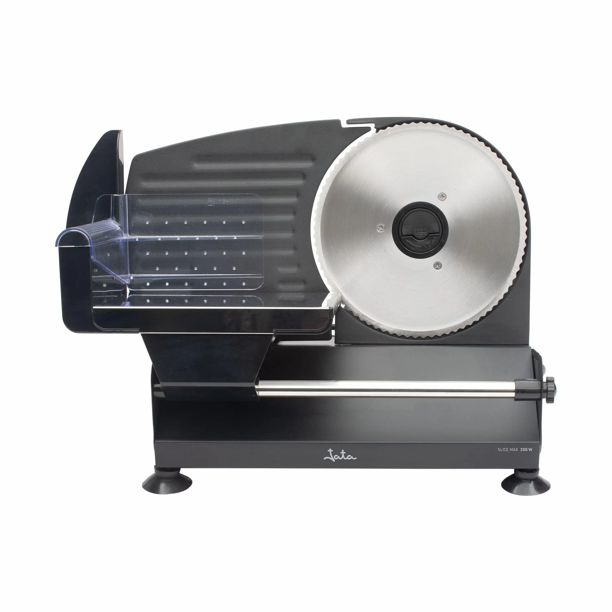 Jata JECF1200 - Cortafiambres Eléctrico 200 W con Disco de Acero Inoxidable 19 cm, Regulador de Corte 0-15 mm, Cortadora de Embutidos, Carne, Queso y Verduras, Base Antideslizante