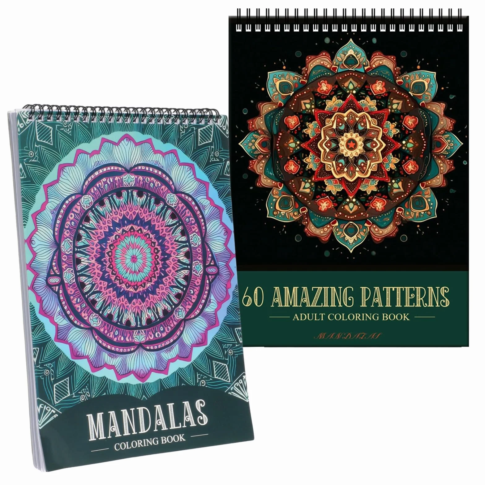 WakiHong 2 PCS Mandala Libros para Colorear para Adultos 120 Páginas Encuadernación en Espiral
