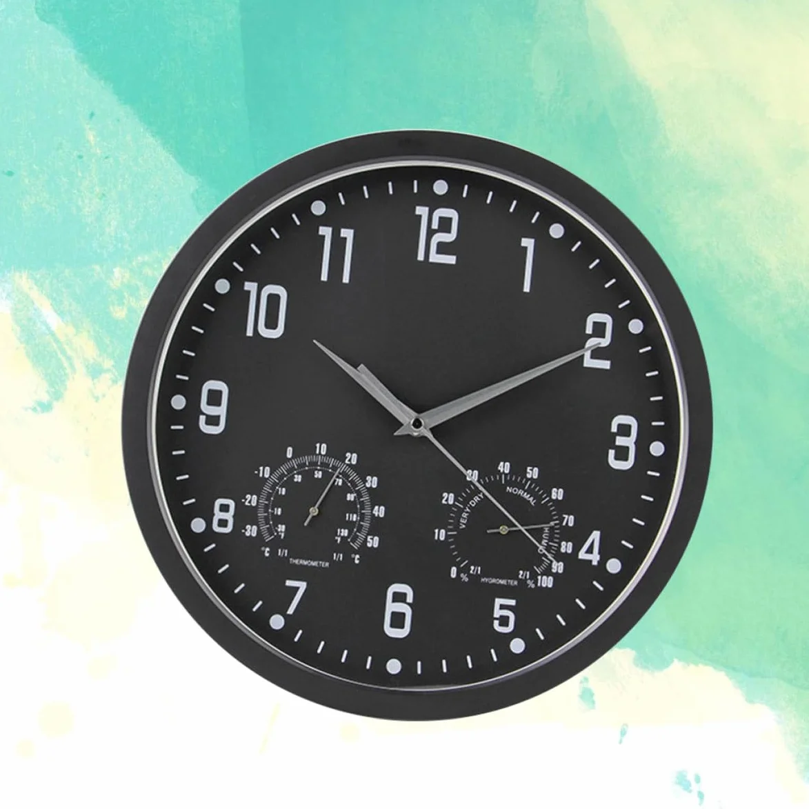 Reloj de Pared Diseño Redondo en Abs y PVC Silencioso de 14 Pulgadas Medidor de Temperatura y Humedad Números Grandes para Fácil Lectura en Sala