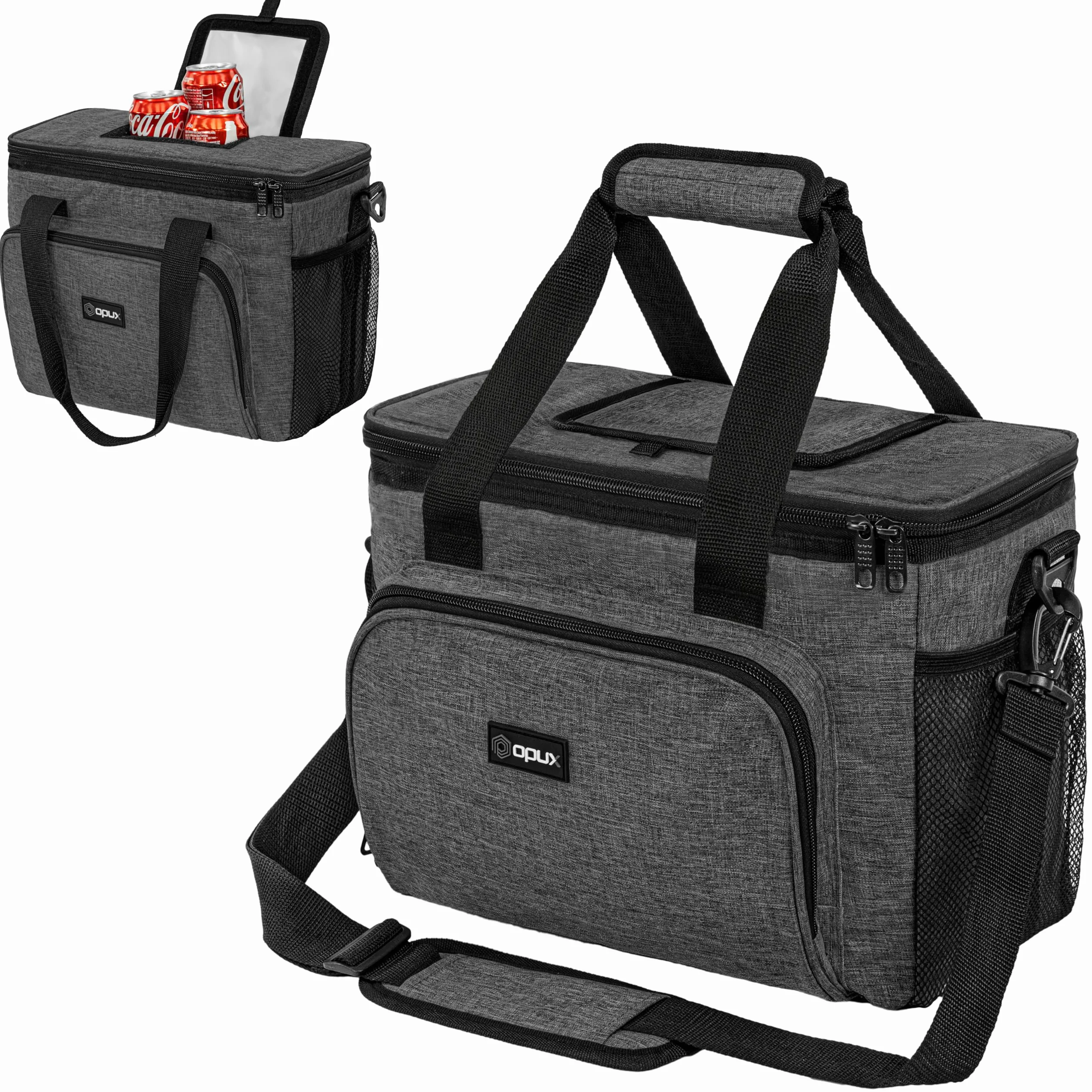 OPUX Bolsa térmica suave, bolsa de almuerzo plegable aislada para hombres, trabajo, camping, playa, viajes, portátil, suave, a prueba de fugas, impermeable, bolsa de almuerzo grande con correa para el