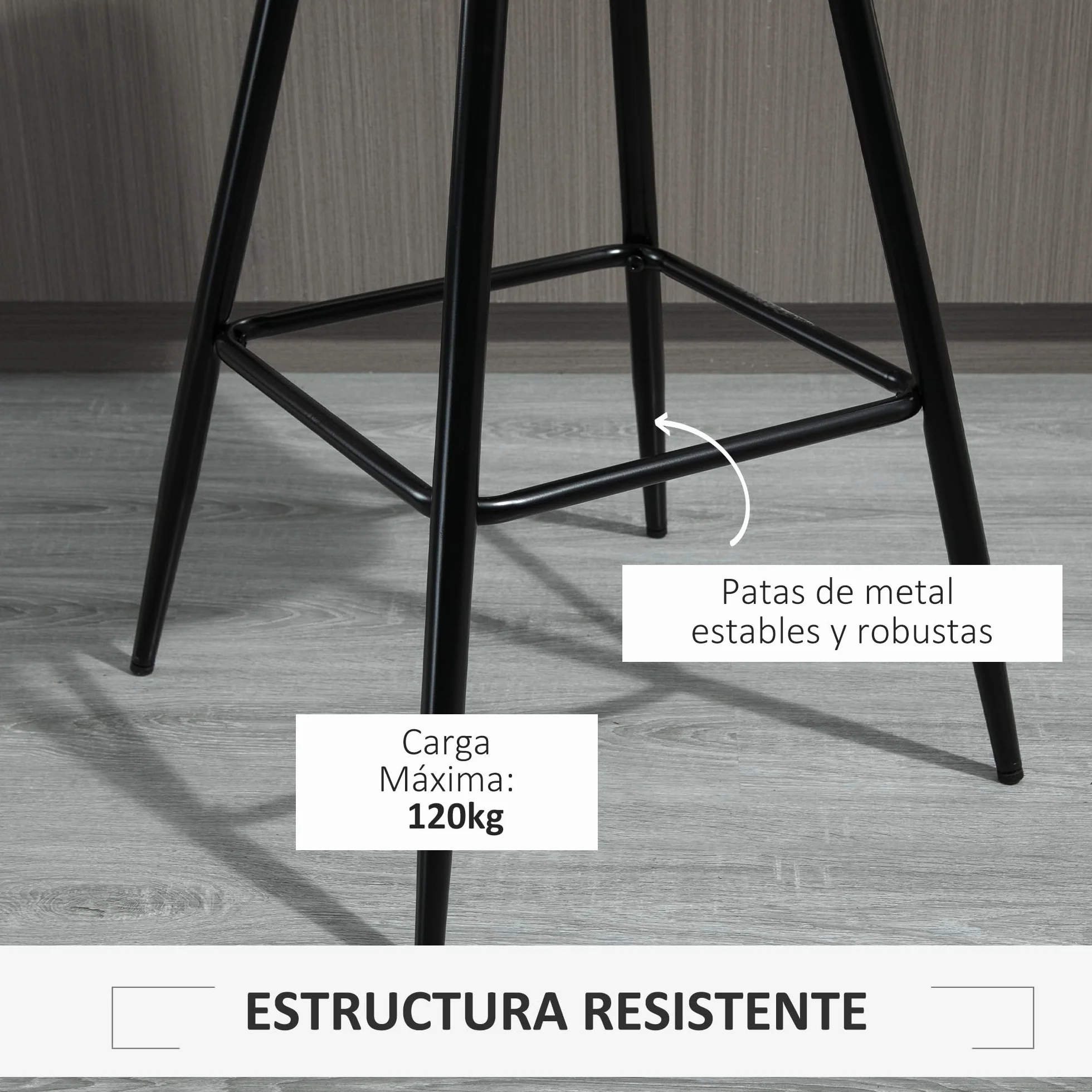 HOMCOM Conjunto de 2 Taburetes Altos de Cocina Sillas Altas de Cocina con Respaldo y Reposapiés Carga 120 kg para Bar Salón Comedor Gris