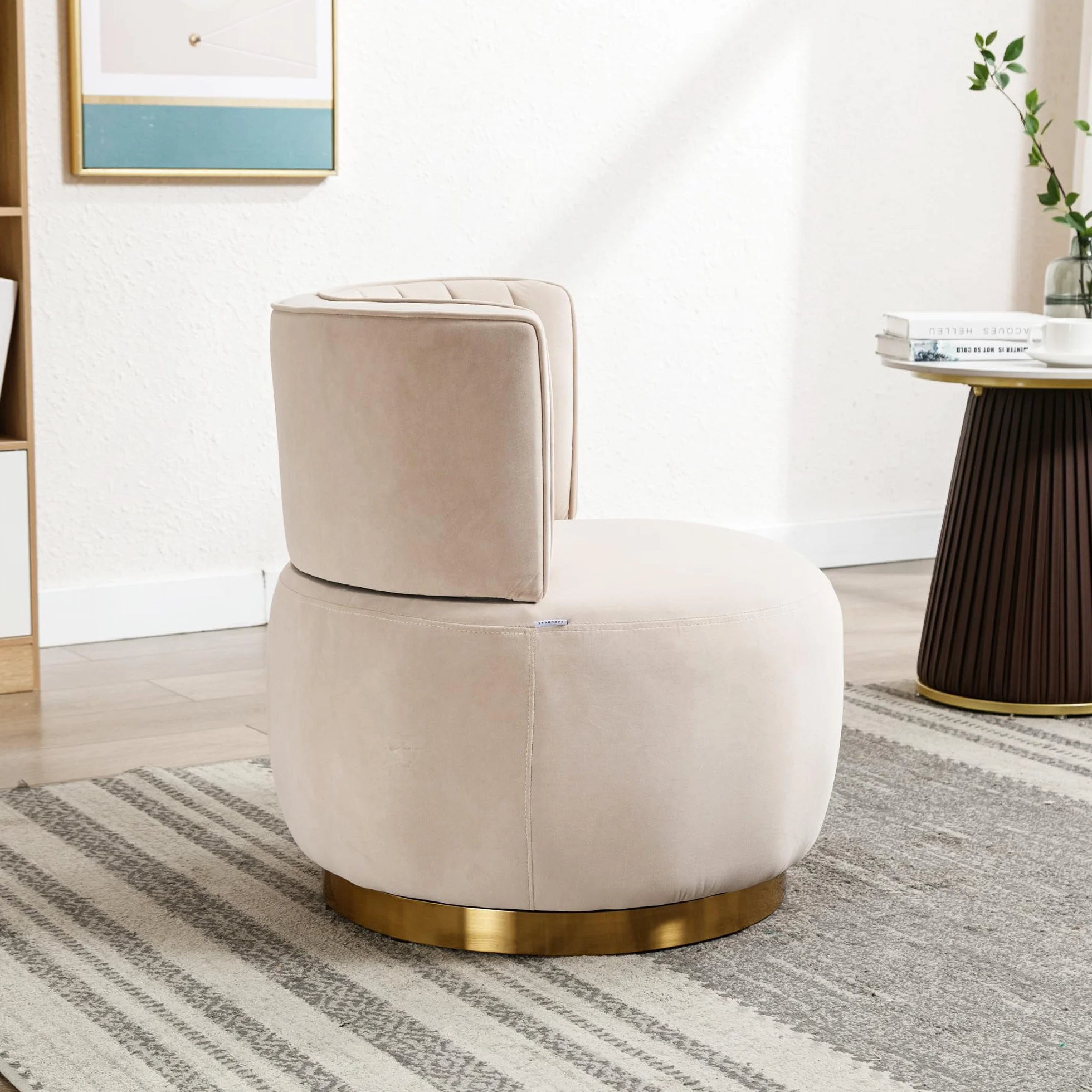 Silla giratoria moderna de 360 grados, silla giratoria redonda, acabado de terciopelo suave, respaldo cómodo, estructura estable, sillas de salón, sillas de barril, adecuadas para sala de estar