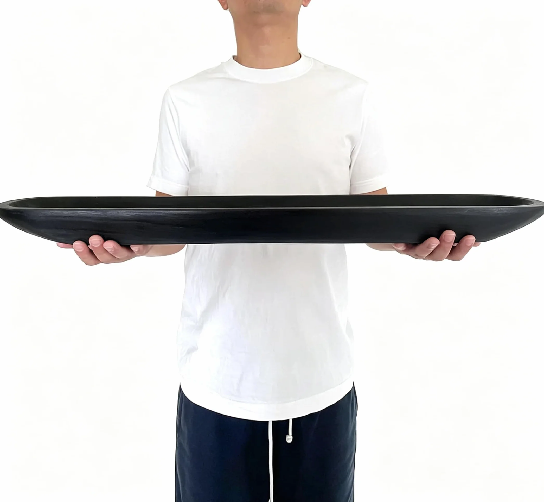 Cuenco de madera para masa, cuenco de madera vintage tallado a mano, decoración del hogar para centro de mesa de comedor, sala de estar, decoración de cocina. (30 pulgadas, negro)