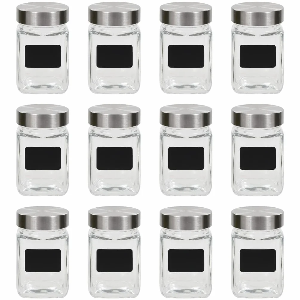 Mangloder - Tarros de cristal con pegatinas (12 unidades, 300 ml, con tapa plateada, apertura ancha, cierre hermético, para mermelada, chutney y orden de cocina)