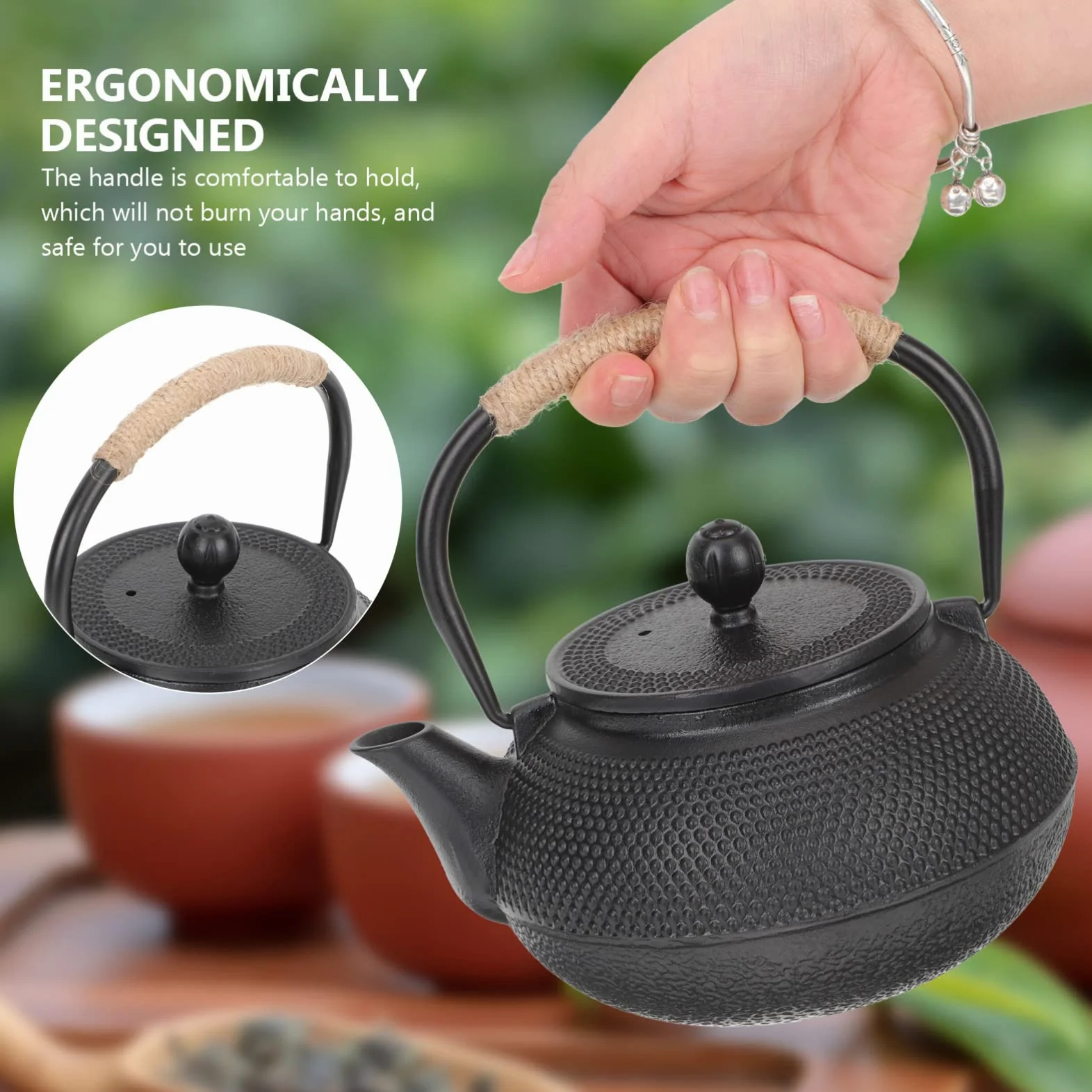 Tetera de Hierro Tetsubin 800ml Negra para Infusión | Infusor, Asa Cómoda, Limpieza Sencilla, Aislamiento Térmico, Uso en Hogar y Oficina