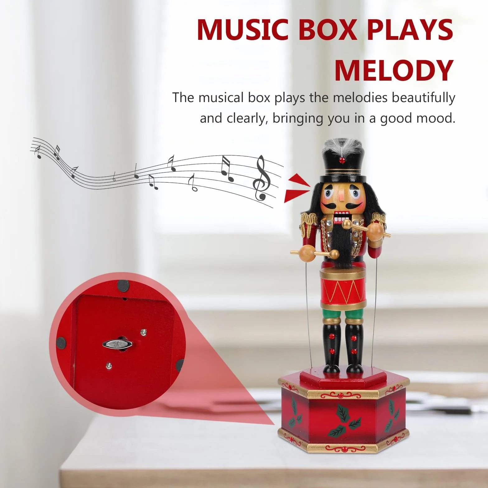 IMIKEYA Caja de Música Decorativa de Madera Cascanueces Negro, Reproducción de Melodías y Diseño Creativo para Oficina y Fiestas Navideñas