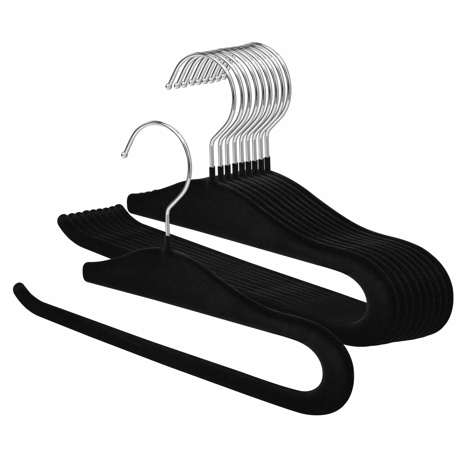 Perchas de terciopelo antideslizantes para pantalones, paquete de 10 perchas de ropa, ahorro de espacio para pantalones de terciopelo para camisetas sin mangas, brasier, camisas (negro)