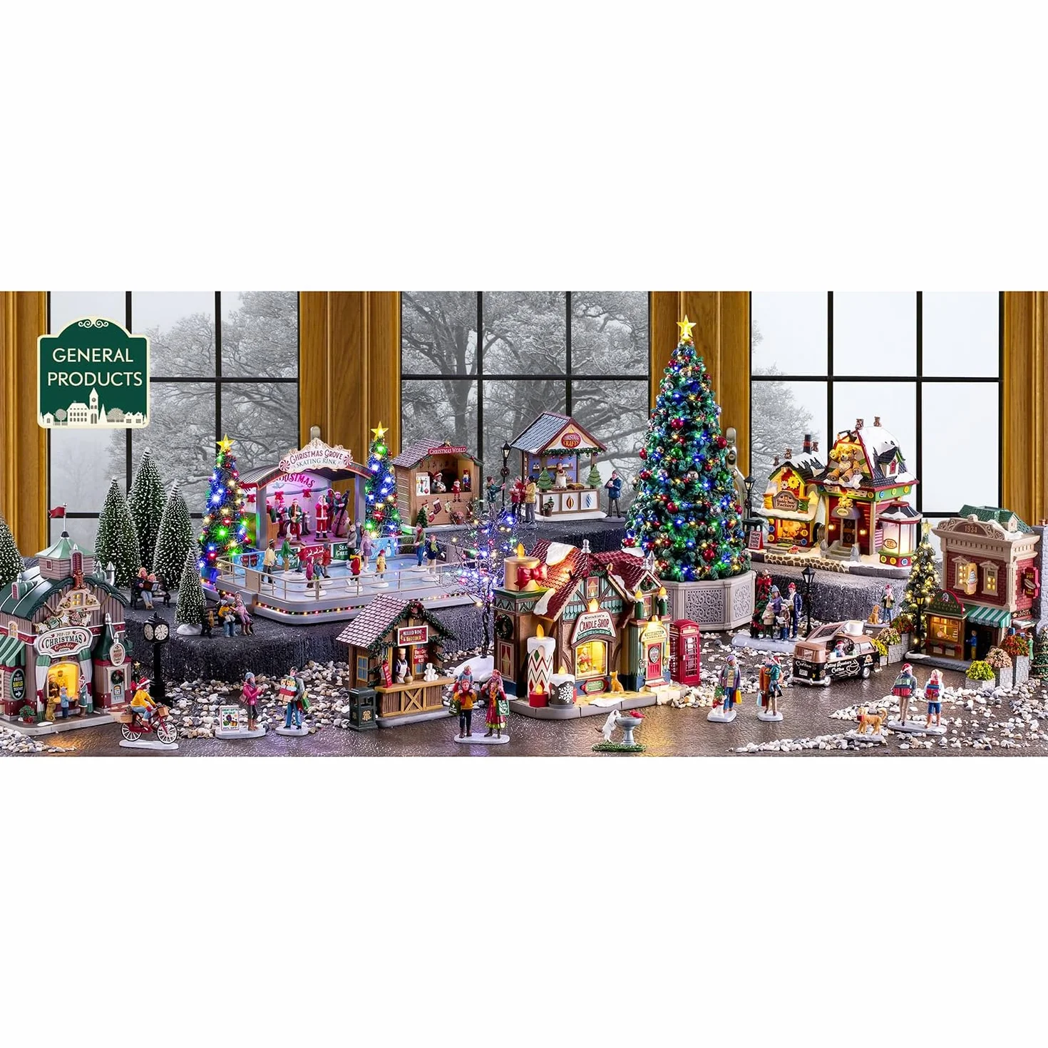 Lemax-15804 Navidad Christmas Village Facade: Tis The Season Shops, Multicolor (15804)