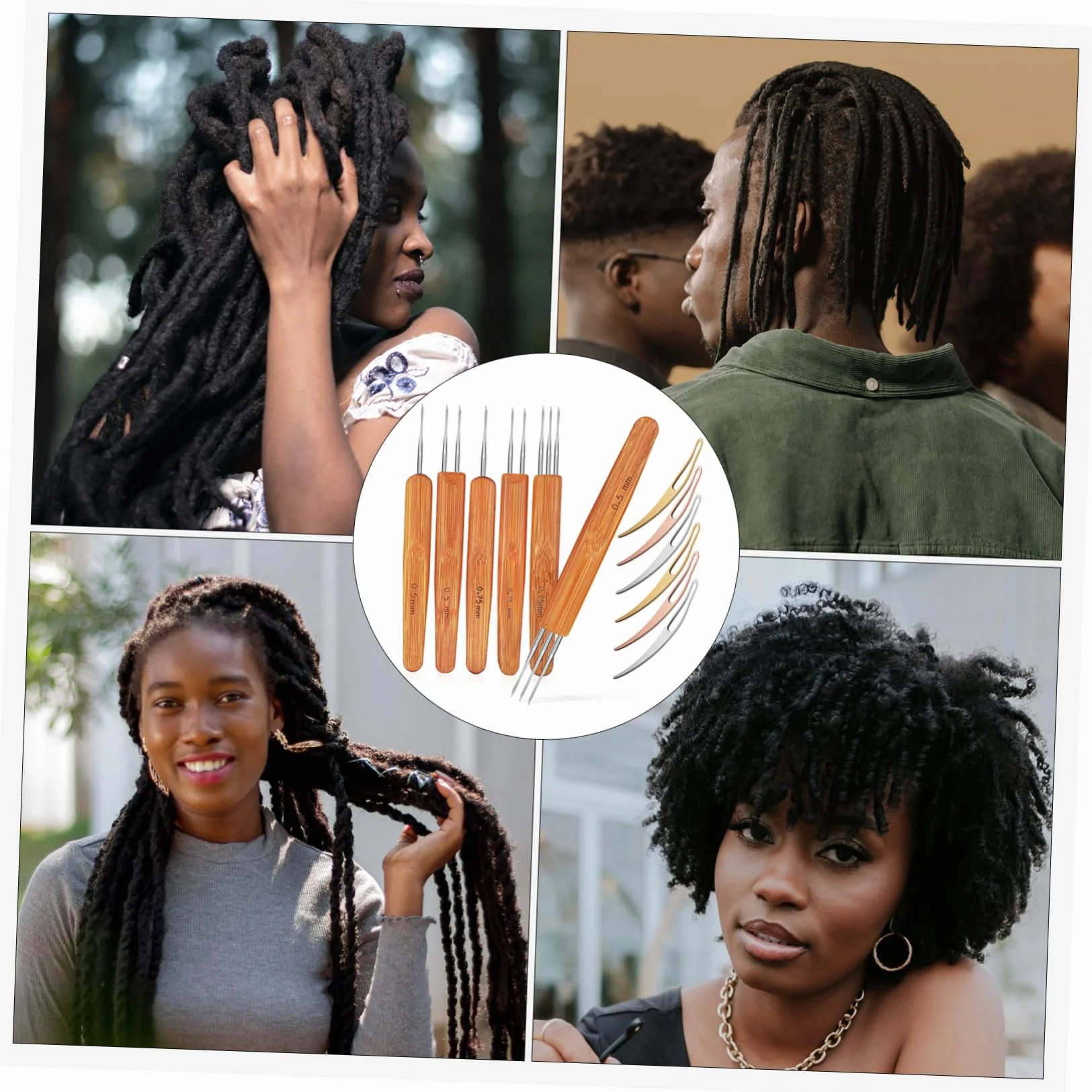6 Juegos Kit de ganchillo para rastas aguja de ganchillo rastas crochet agujas cabello postizo peluquin kit de agujas de metal para el cabello aguja de metal para el cabello Madera