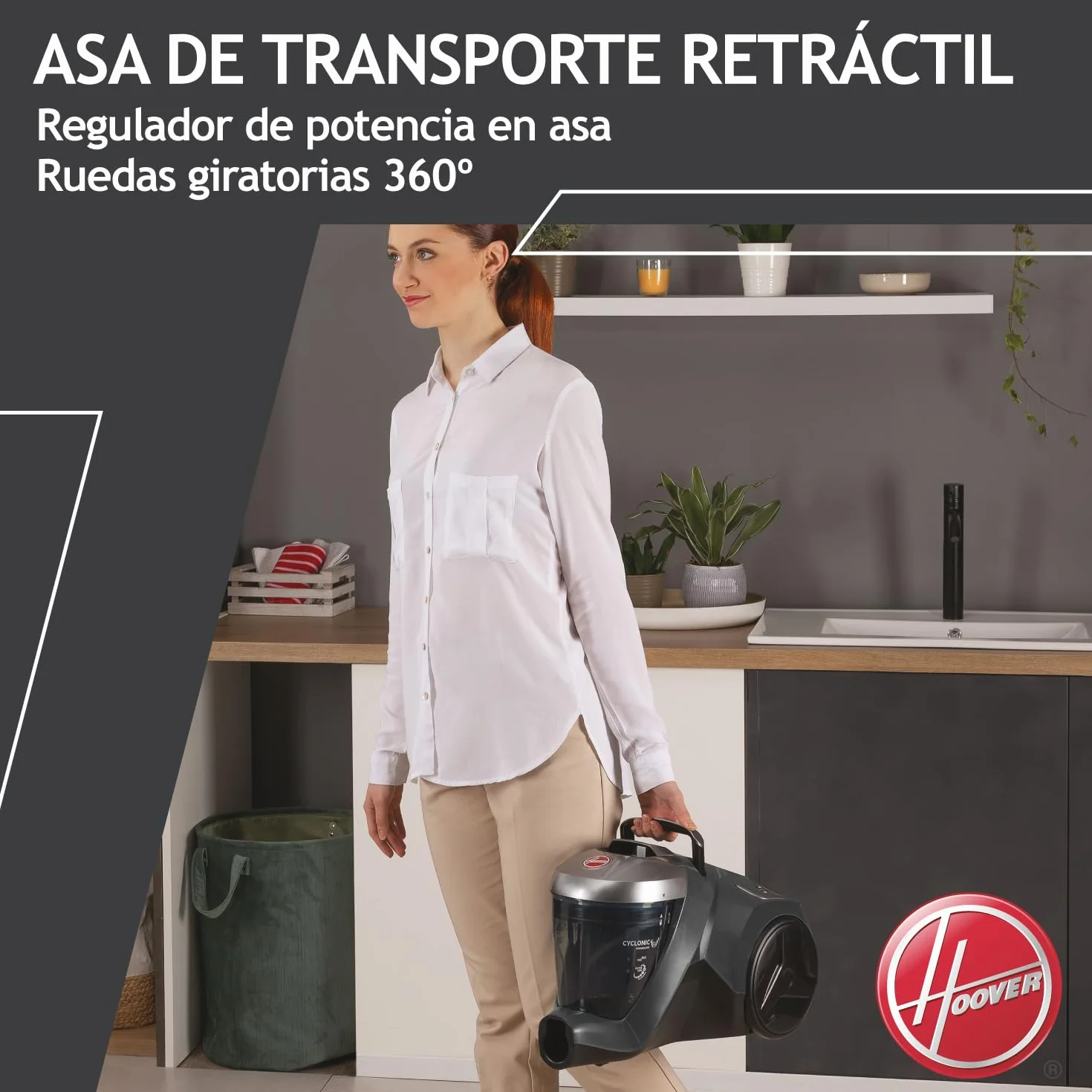 Hoover 39002259 H-Power 300 HP320PET, Aspiradora sin Bolsa Trineo, Tobera Turbo Pelo Mascotas y Tapicería, Compacta, Ciclónico, Selfdust Clean, 850W, Filtro Epa, 75dba, Cable 7 m, Negro, Depósito 2 l