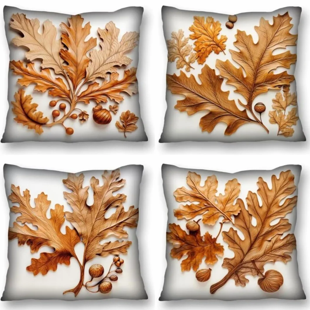 Juego de 4 Fundas de Cojines 70x70 cm Cojines otoño Hojas Funda Cojin Cuadrados de Lino Fundas Cojines Sofá Cojines Decorativos para Salón Sofá Dormitorio Coche Jardín Silla Decoración del Hogar