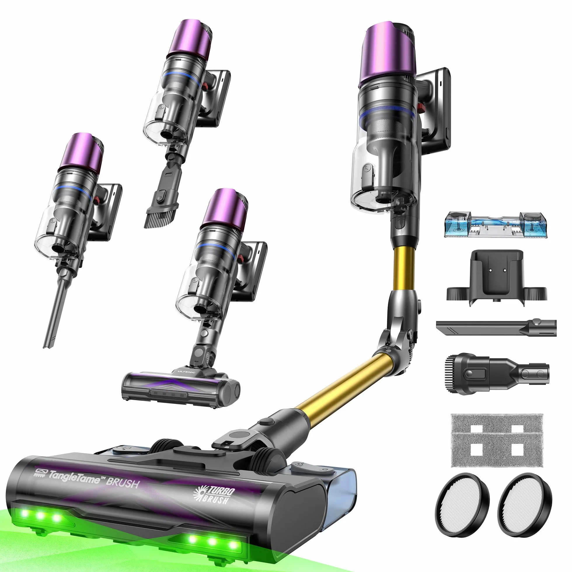 Ultenic U20Mopper Aspiradora sin Cable 60KPa/60Min, con Tanque Extraíble, Tec. Slide-to-Clean sin Ensuciarte, Limpia Bajo Muebles sin Agacharse, Cepillo Antienredos– Ideal para Suelos Duros y Mascotas