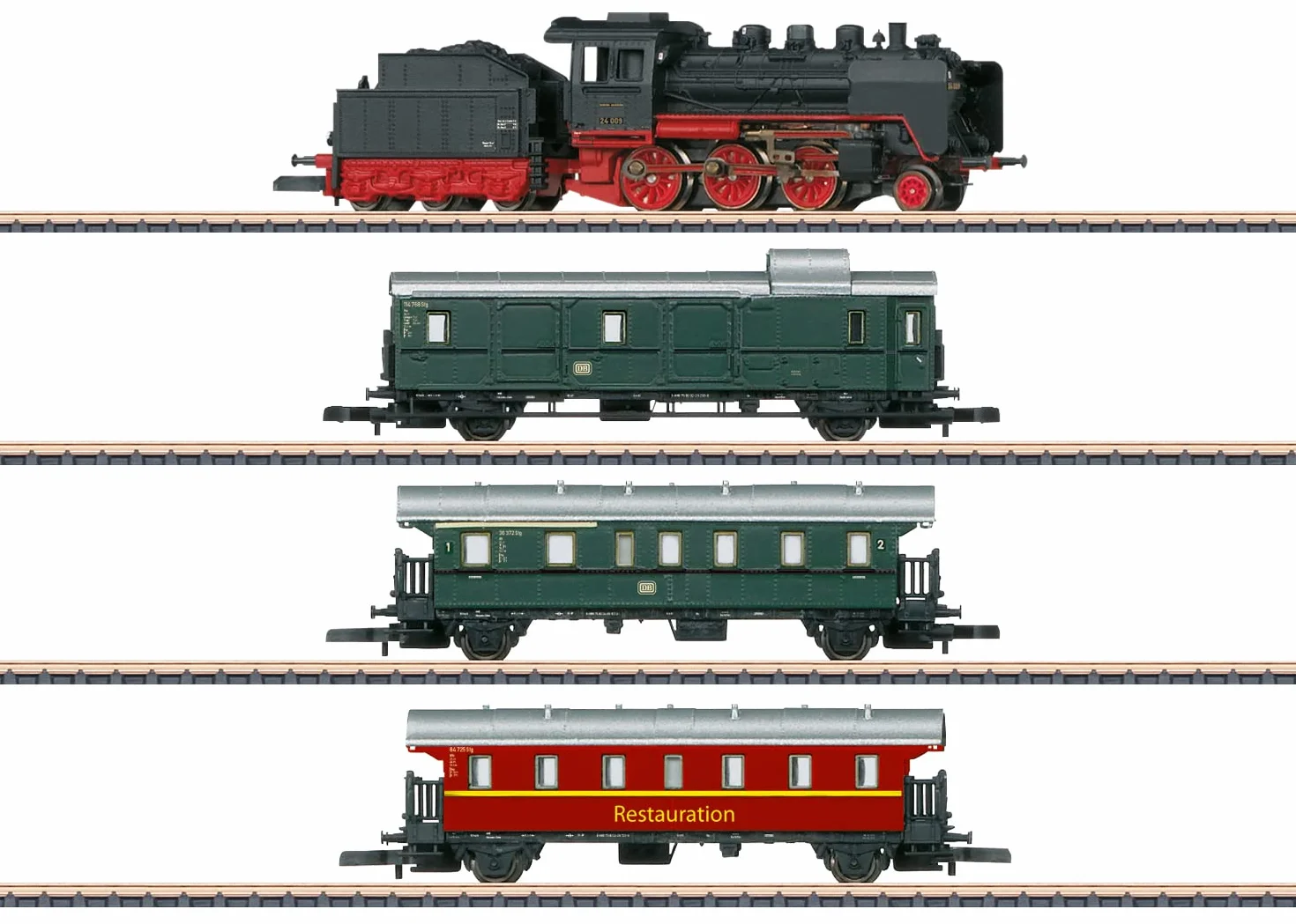 Märklin Modelleisenbahn 81874 - Tren de pasajeros para Museo con Locomotora de Vapor BR 24 – Locomotora Pista Z, 24 cm de Metal con Soporte de plástico, a Partir de 15 años