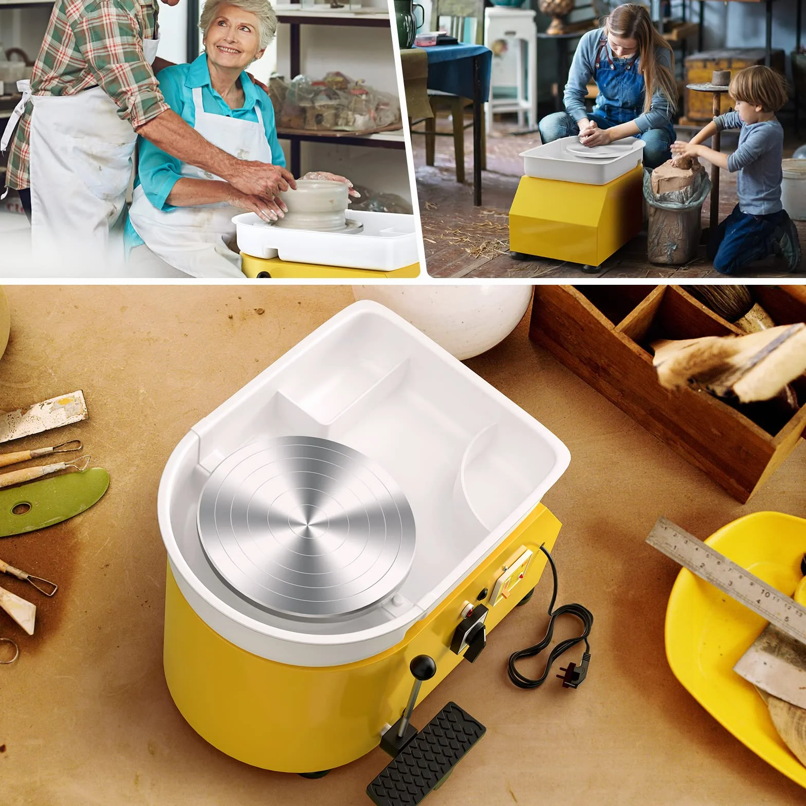 Torno Ceramica,VAYOTOY Torno Alfarero Eléctrico,25CM Rueda de Alfarero que forma la Máquina 350W Bricolaje Eléctrico Herramienta de Arcilla con Pedal y Lavabo Desmontable Para el Trabajo