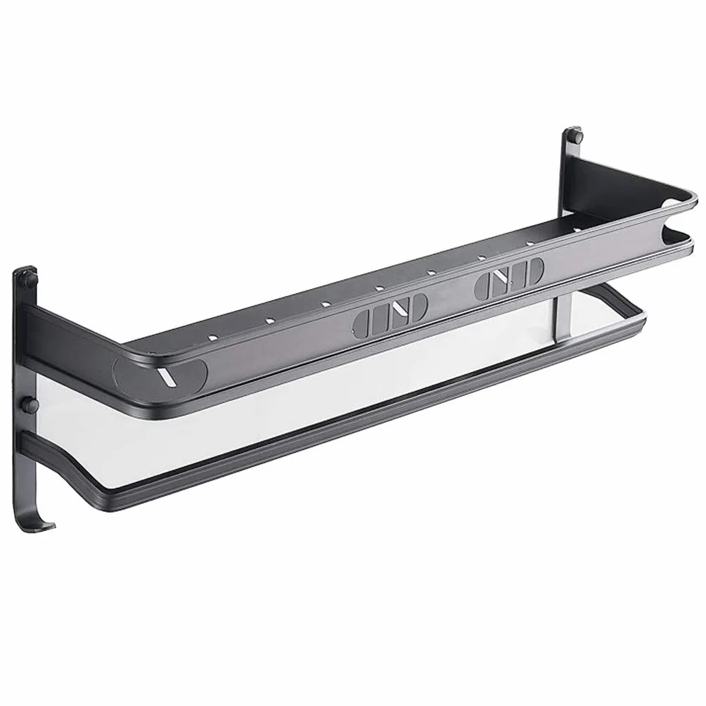 Estantes de baño para Ducha montados en la Pared, toallero de Aluminio Negro, Cesta de Ducha, Estante de Ducha para Almacenamiento de Inodoro, sin taladrar 40 cm