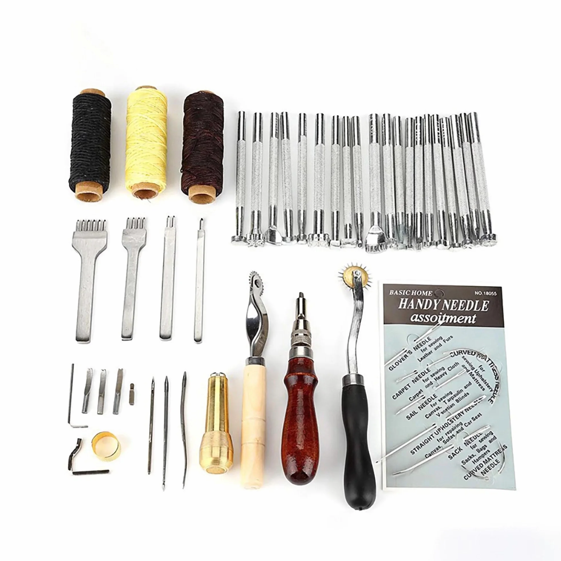 Groover - Kit de costura de cuero de 48 piezas, punzón de rueda de trazado, agujas de punzón de costura, hilo de cera, herramientas prácticas de artesanía de cuero para principiantes