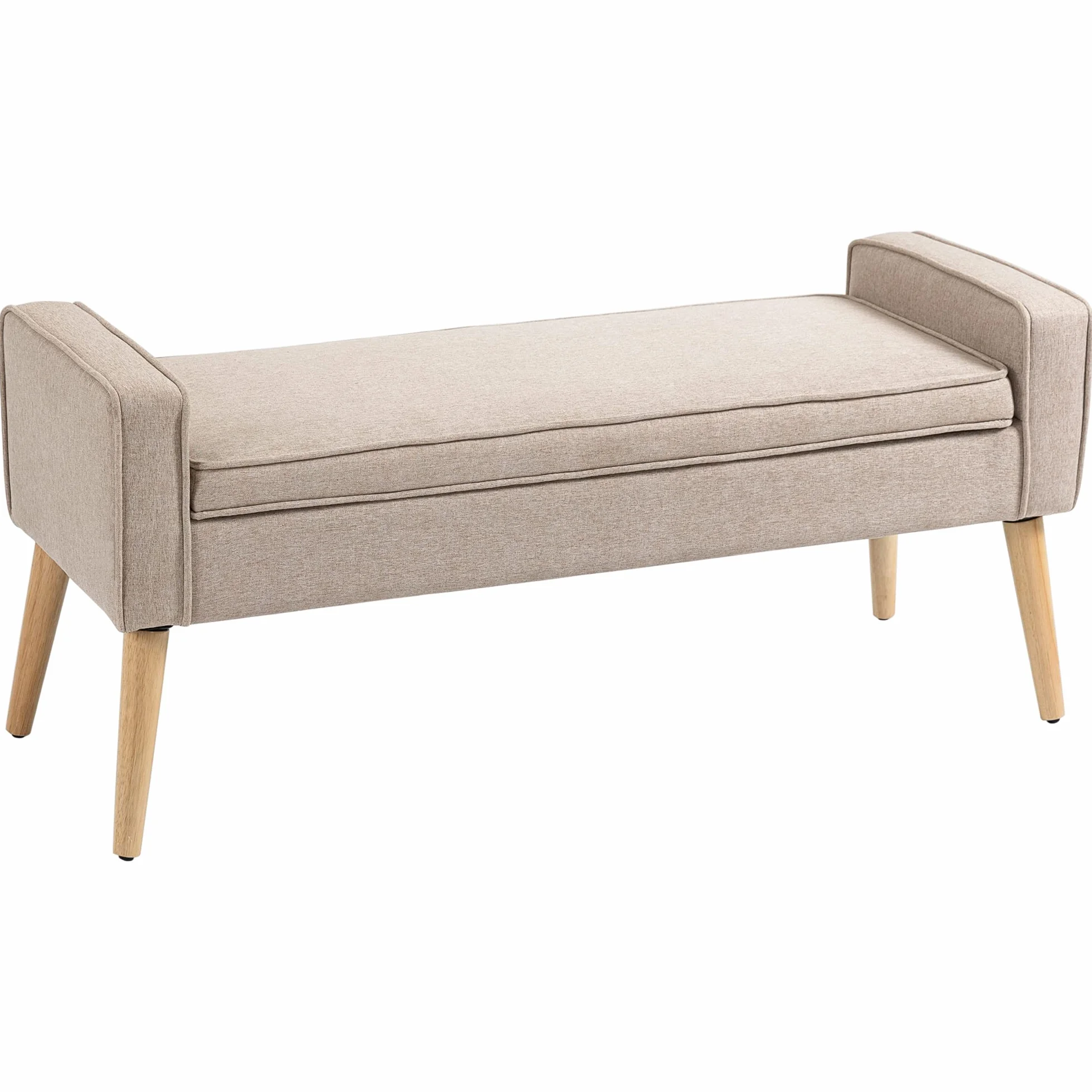 HOMCOM Puff Almacenaje Banco Almacenaje Tapizado en Lino Sintético con Tapa Abatible y Patas de Madera para Dormitorio Salón Entrada Carga 120 kg 120x45x54 cm Beige