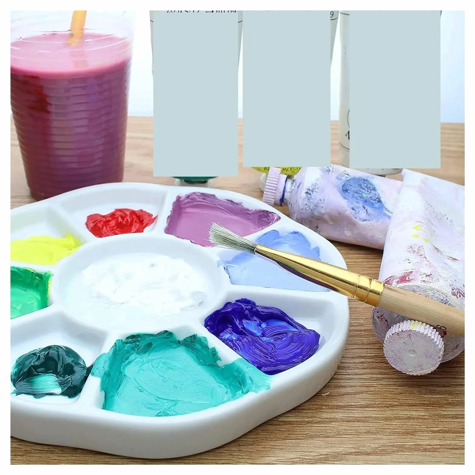 Paleta de Pintura para cerámica Paleta de cerámica Pintura Acuarela Porcelana 9/13/14 pozos, Bandeja Paleta Mezcla Plato Gouache for Suministros artística(8inch 13well)