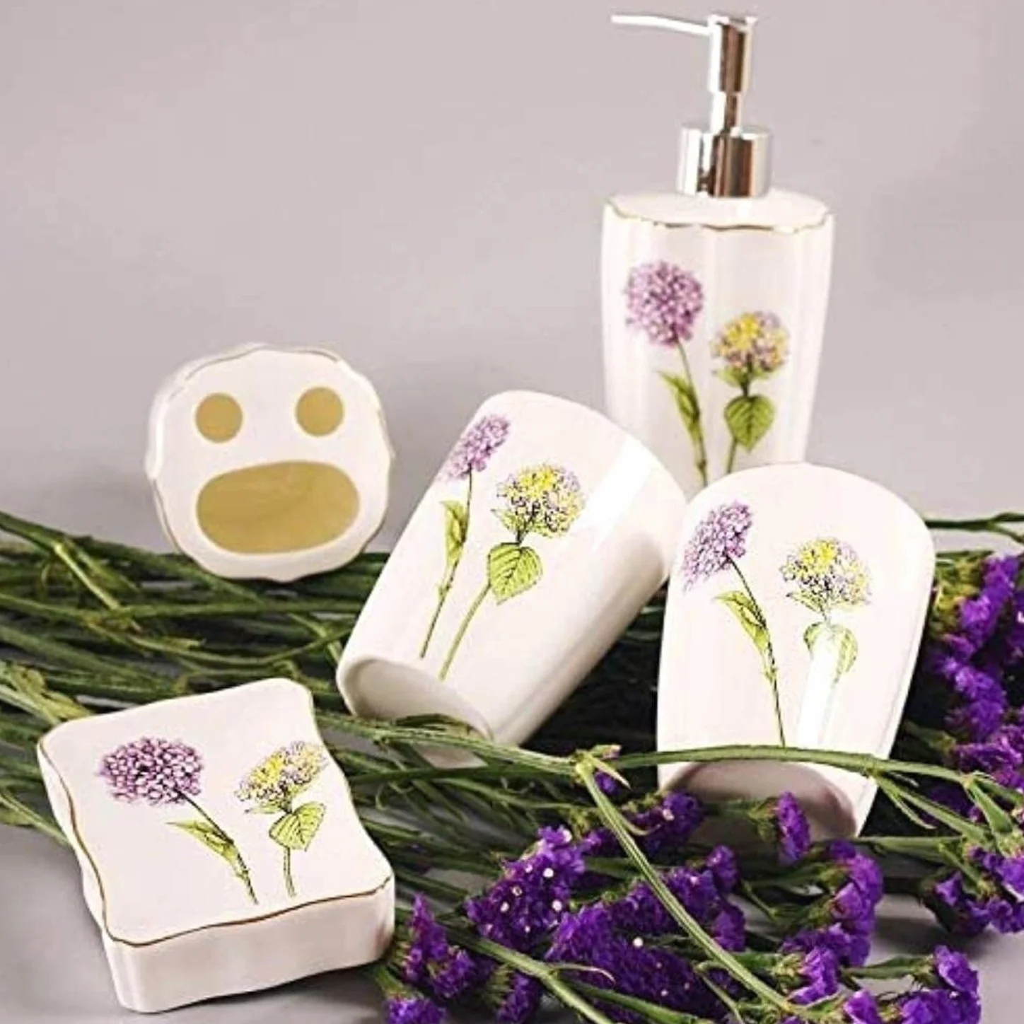 Accesorios De Baño Juego De 5 Piezas Set De Accesorios De Baño Dispensador De Jabón De Baño Soporte para Cepillo De Dientes Vaso Jabonera Set De Baño Accesorios