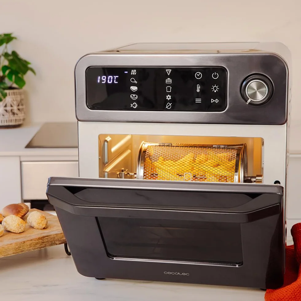 Cecotec Horno Freidora Bake&Fry 1500 Touch. 15 Litros, 1700 W, Resultados más sanos, Pantalla táctil, 10 Menús predeterminados, Acero inoxidable, 60-230 º, Kit de Accesorios