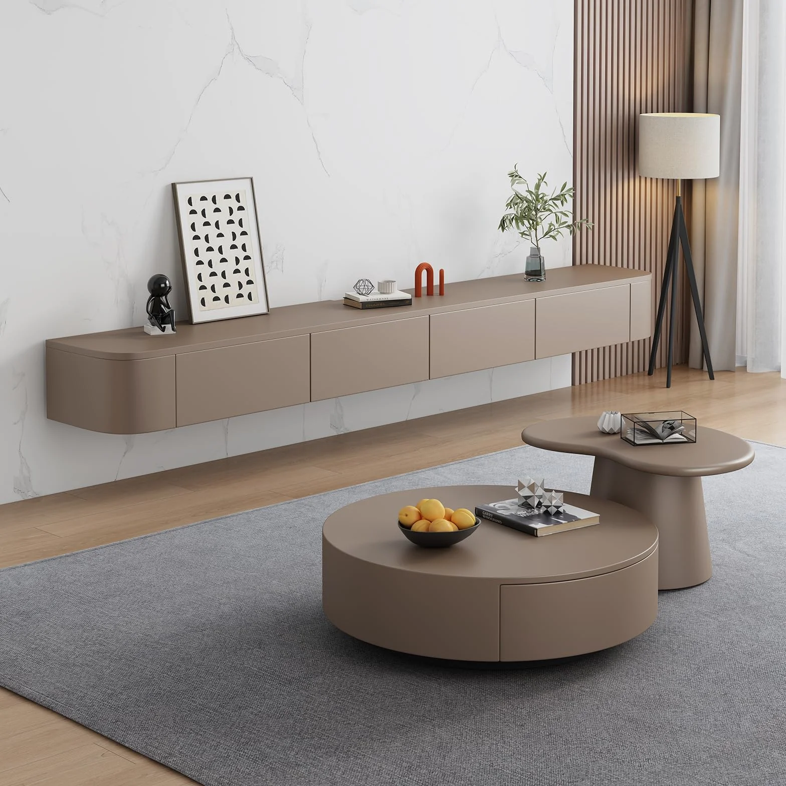 Soporte Flotante para TV, Estantes para TV Montados En La Pared con Puerta, Consola Multimedia para, Banco De Almacenamiento Grande para Debajo(Khaki,200CM/78.7")