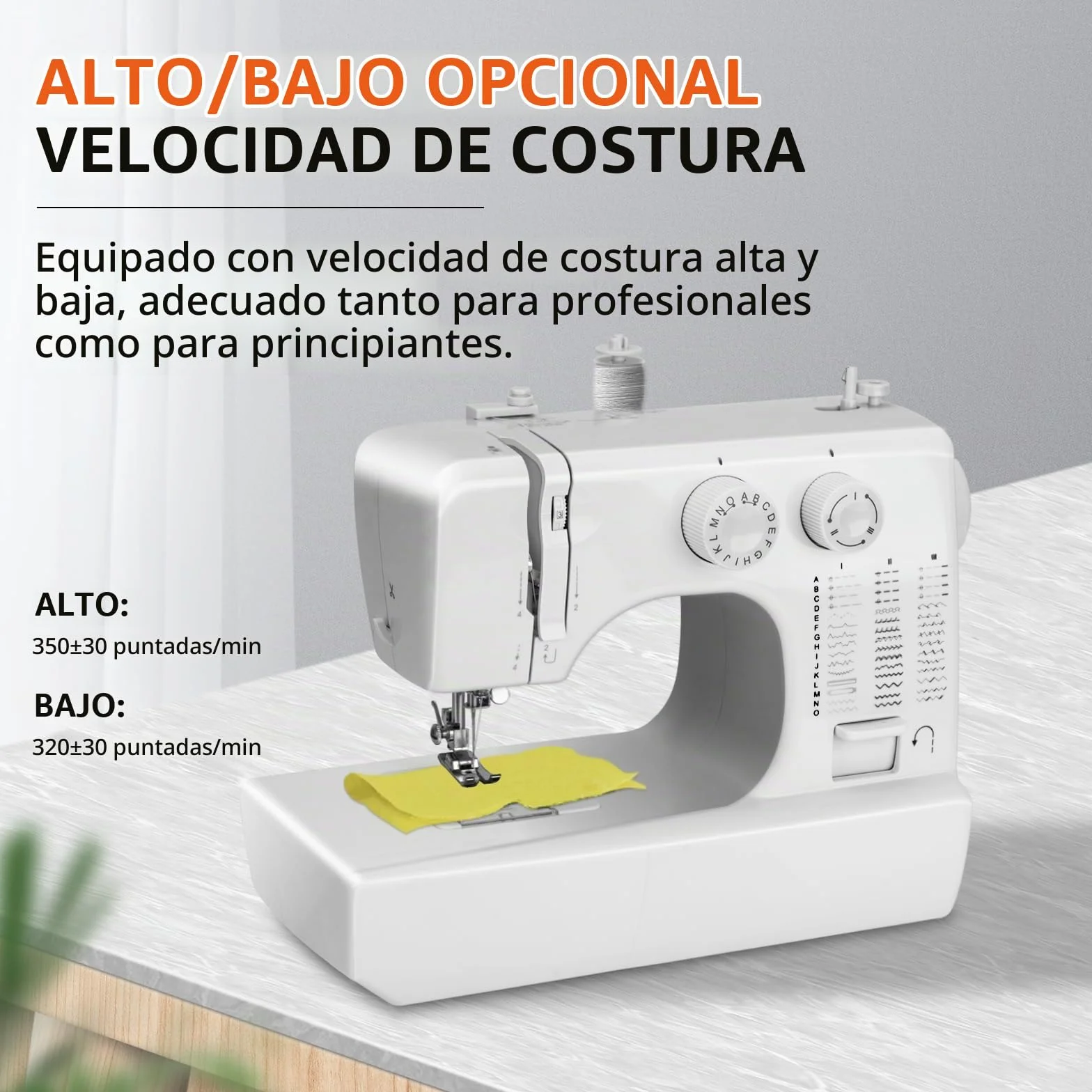 Máquina de Coser con 45 Patrones de Puntada, Alta/Baja Velocidad de Costura, Completa Maquina Coser con Luz LED y Pedal