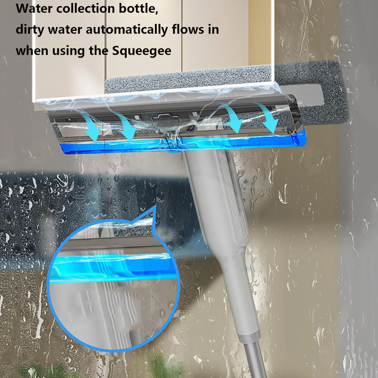 4 en 1 Spray Limpiador De Cristales con Colector De Aguas Residuales Y 3 Paños Microfibra, Limpiador De Cristales con Varilla De Extensión para Ventanas Altas Interiores/Exteriores