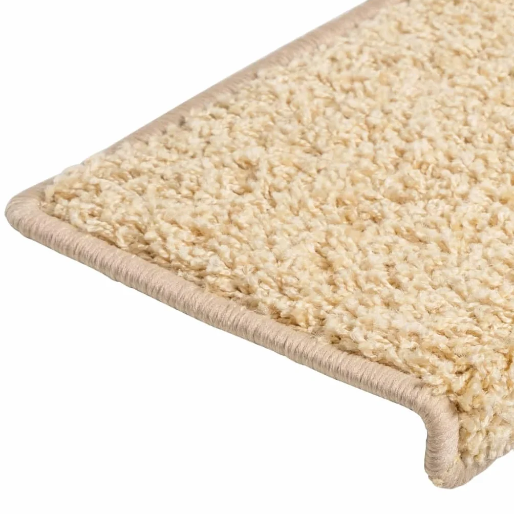 vidaXL Alfombrillas para escaleras 15 Unidades 65x21x4 cm Color Crema Borde Rectangular