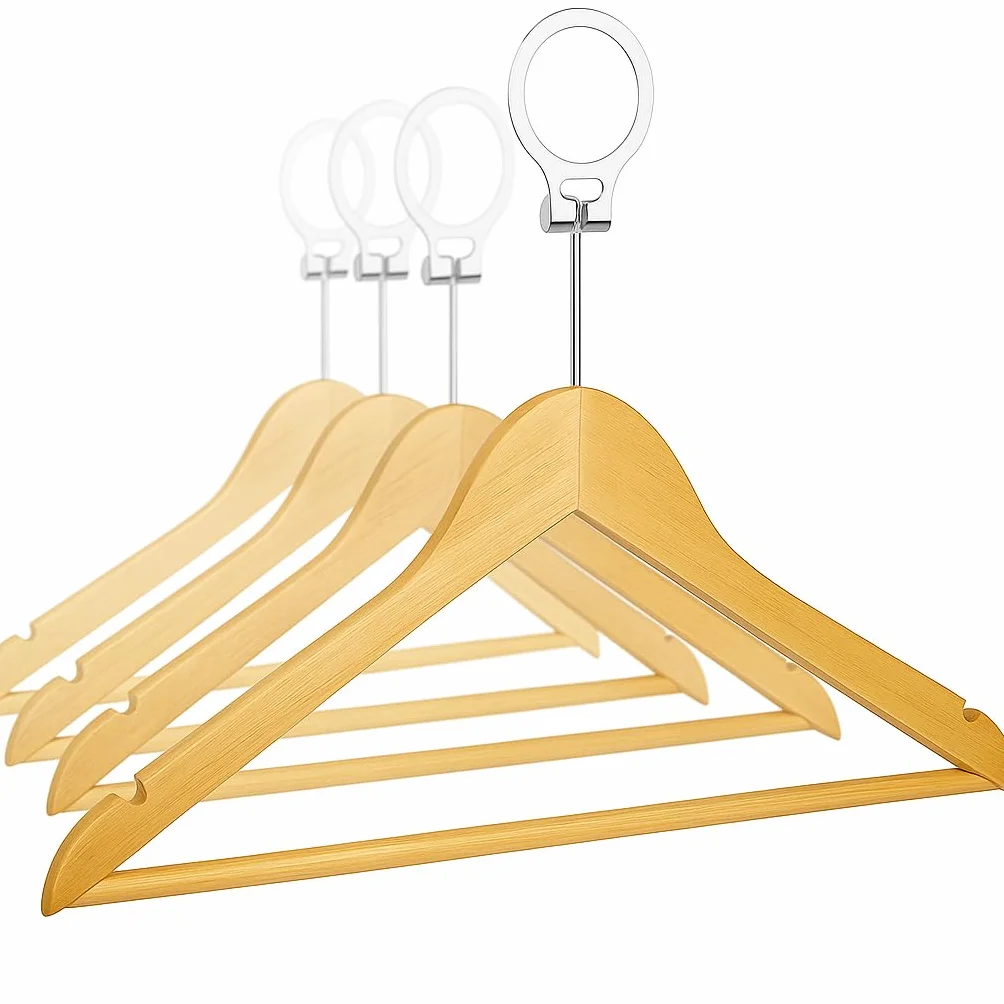 MELA'S Pack de 50 Perchas de Madera antirrobo con Anillo de Seguridad – Solo Desmontables por el Personal – para hoteles y Uso Profesional