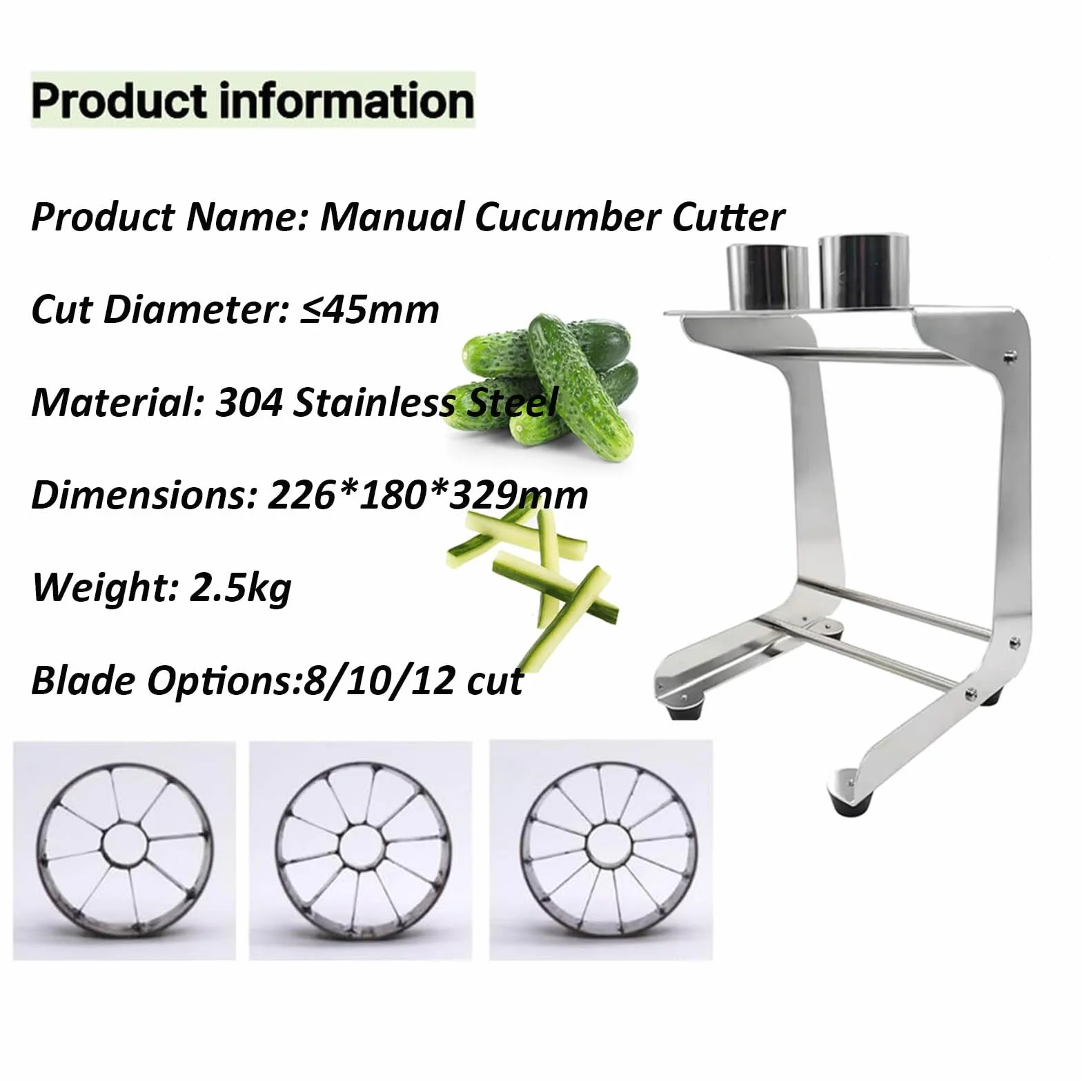 Cortador manual de verduras de acero inoxidable, 10 rebanadas por minuto con 45 mm de diámetro y cuchillas reemplazables, ideal para ensaladas, cocinar y preparar sushi