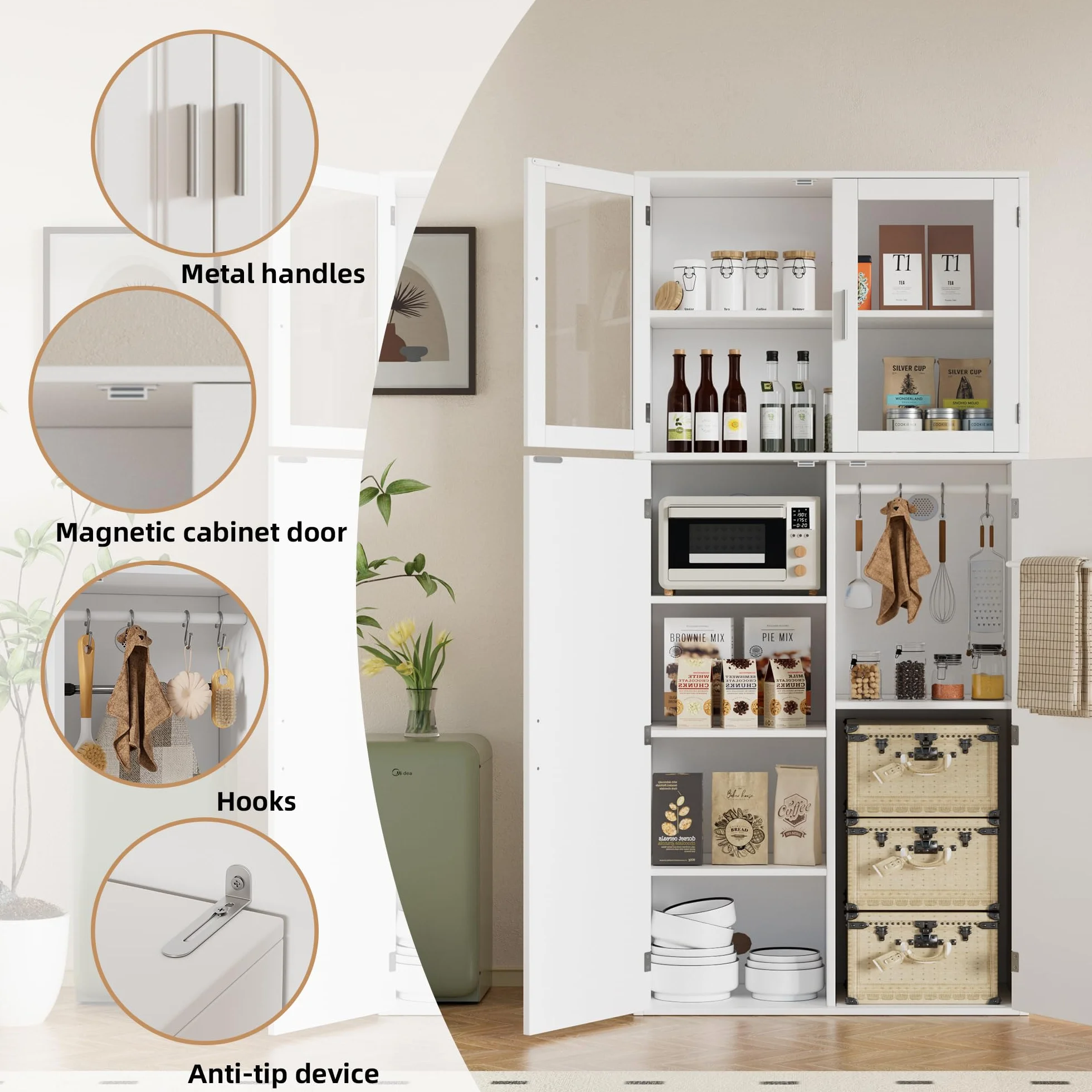 Armario Escobero Multiusos,180 x 70 x 30cm Armario Limpieza con 1 Estante ajustable,Armarios para Aspiradora de Madera,Armarios para el Hogar con Ventana de Acrílico,para cocina,salón,comedor y garaj