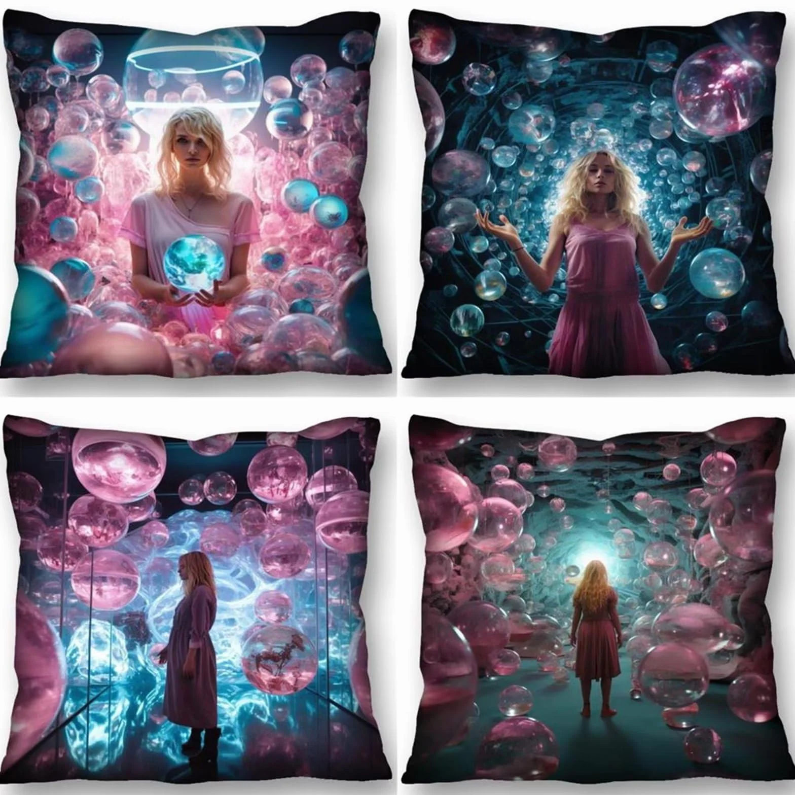 Fundas Cojines 70x70 cm Cojines Grandes Rosa - Bolas. Cojines Decorativos para Sofá y Cama, Cojines Cama Decorativos para Sala de Estar, Coche - Juego de 4 Fundas de Exterior Almohada Decorativos.