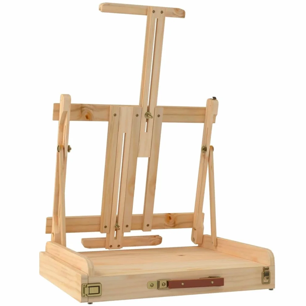 Caballete de mesa con cajón de madera maciza de pino 41,5 x 37 x 12 cm, altura regulable y plegable para lienzo de hasta 87,5 cm, móvil para atelier, taller y clases
