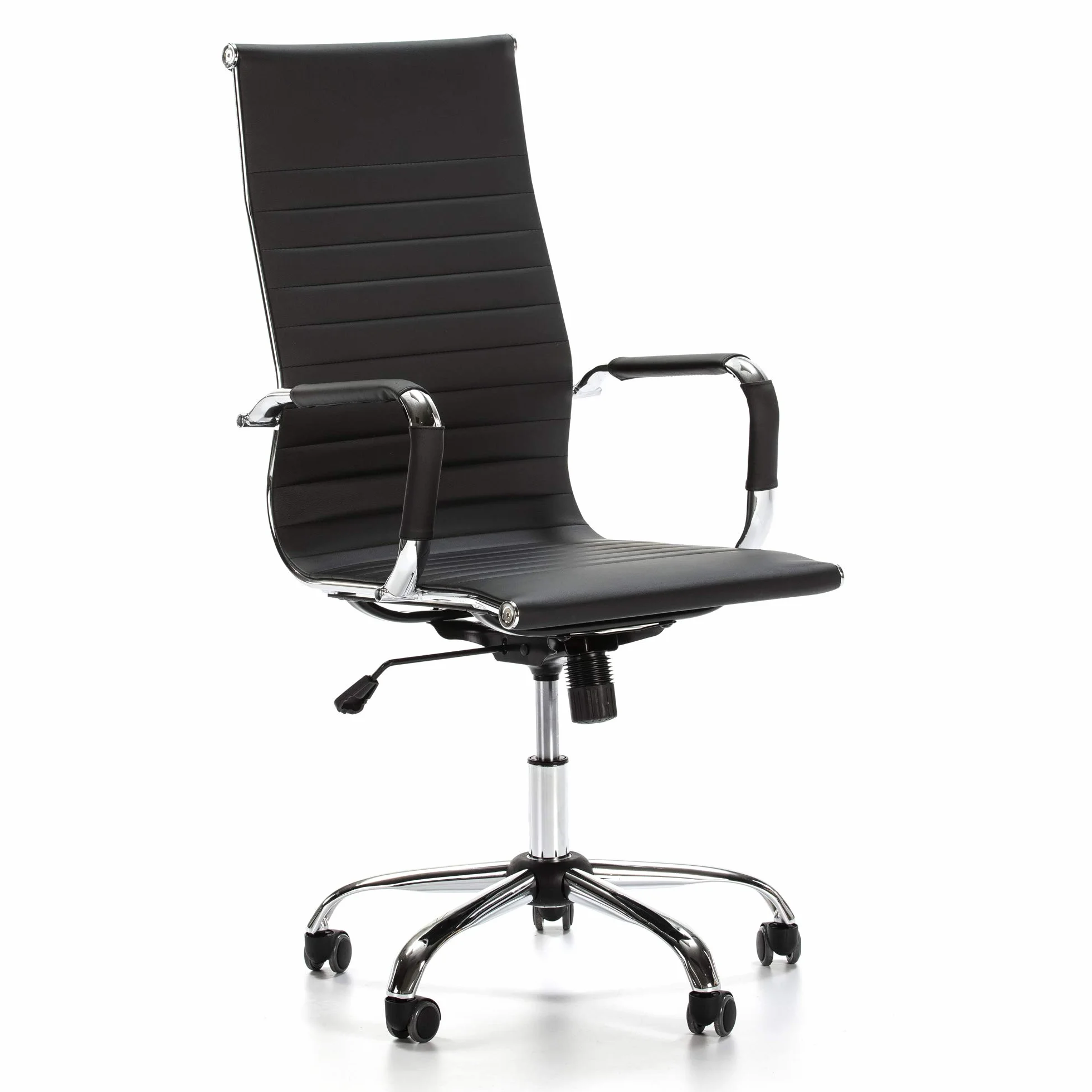 VS Venta-stock Sillón de Oficina Londres reclinable Negro, Piel sintética, Silla ejecutiva con reposacabezas y conjín engrosados, Altura Ajustable, Diseño ergonómico