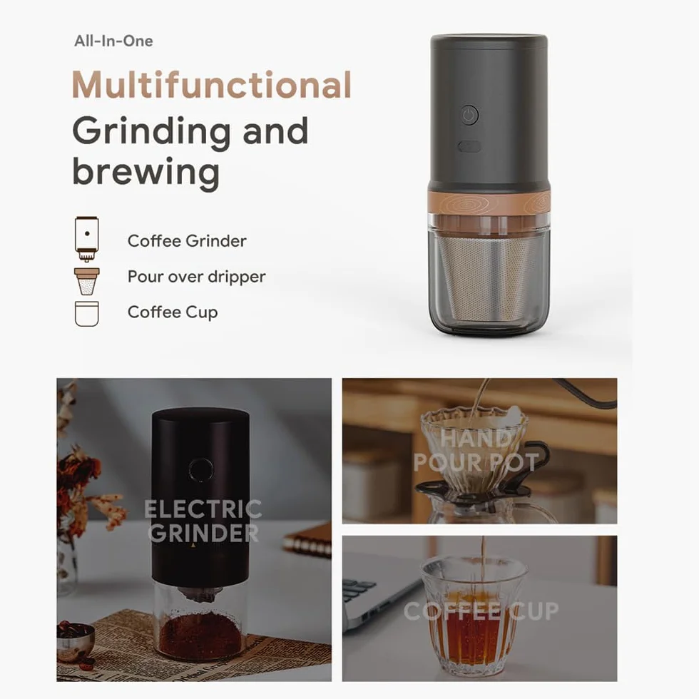 Granínea de Granos de café, Molinillo de café Eléctrico 25 Engranajes USB Ajustables Molino Recargable con Acero Inoxidable para el café de Goteo de Prensa Francesa 7.91 X 3.14in