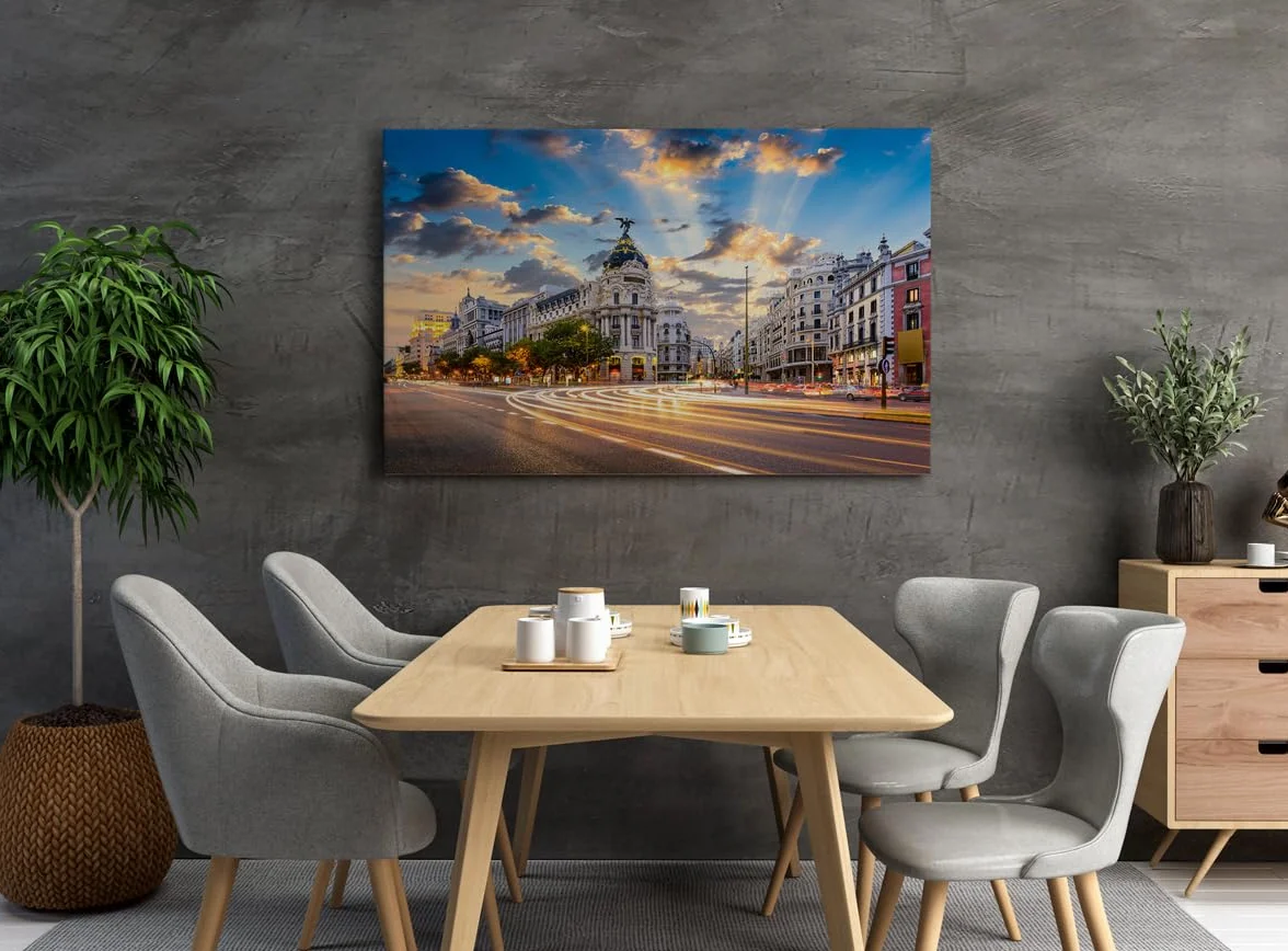 Calle de Alcalá de Madrid - Fotografía Urbana | Cuadro Canvas Wall Art | Impresión Giclée lienzo algodón puro | Bastidor 3cm | 55x75cm