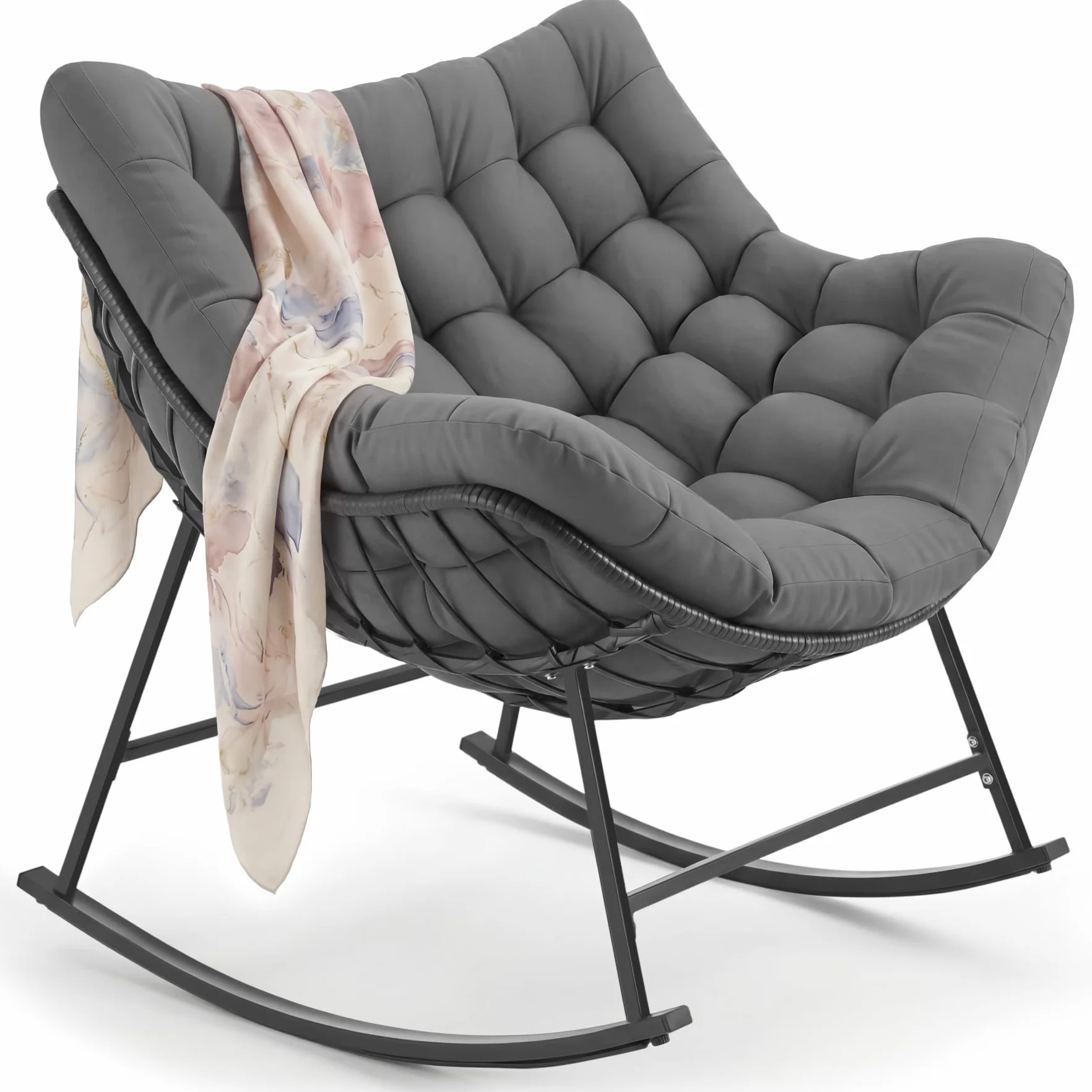 tectake® Silla Mecedora, Cojín Lavable Grueso, Sillon Lectura, 99,5 x 93 x 89 cm, Carga 120 kg, Butaca Salon, Interior Exterior, Sillon Lactancia, Sillones Dormitorio, Butaca Dormitorio - Antracita