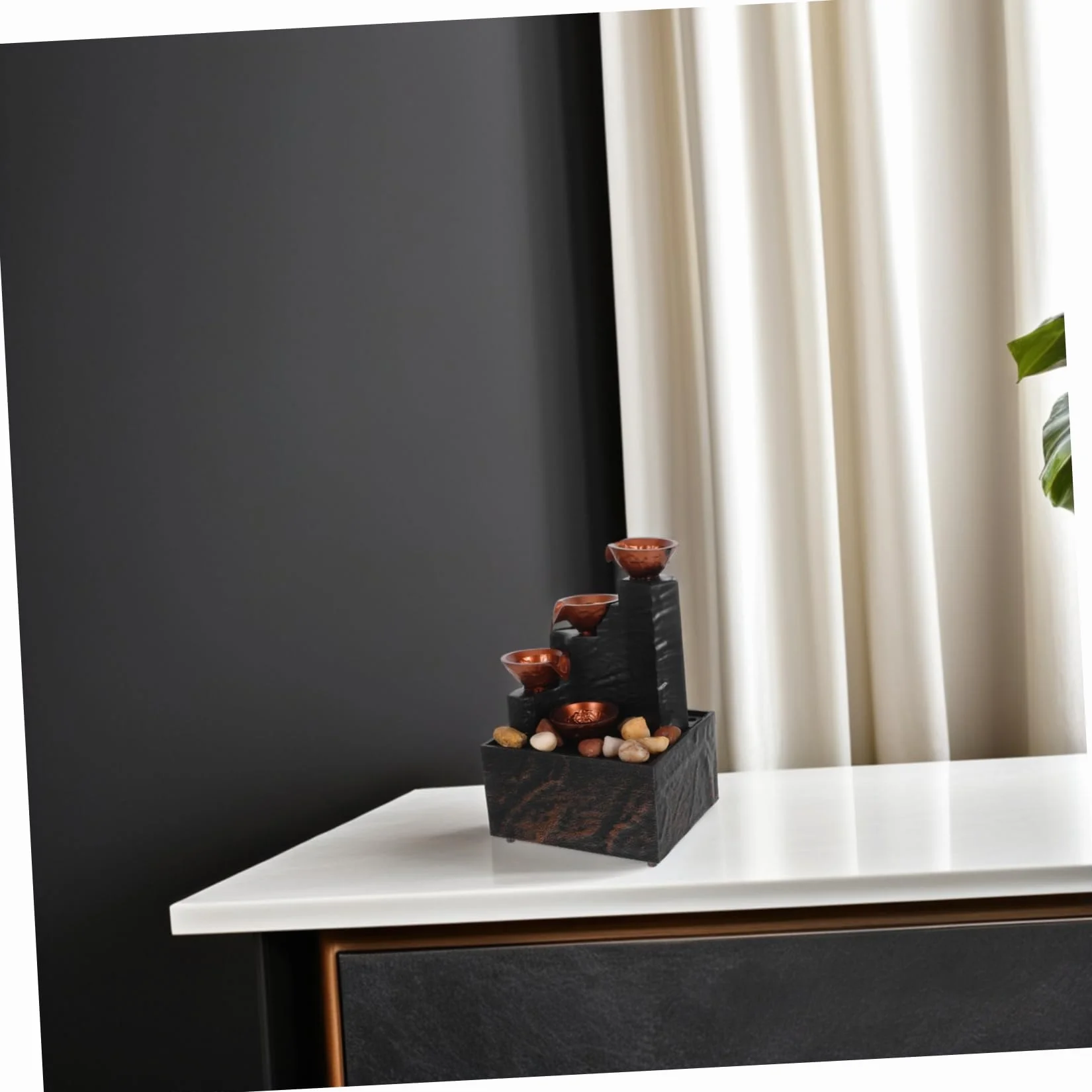 YARNOW Fuente de Agua de Escritorio para Interior con Luces LED Suaves y Carga USB, Cascada Compacta para Dormitorio y Oficina