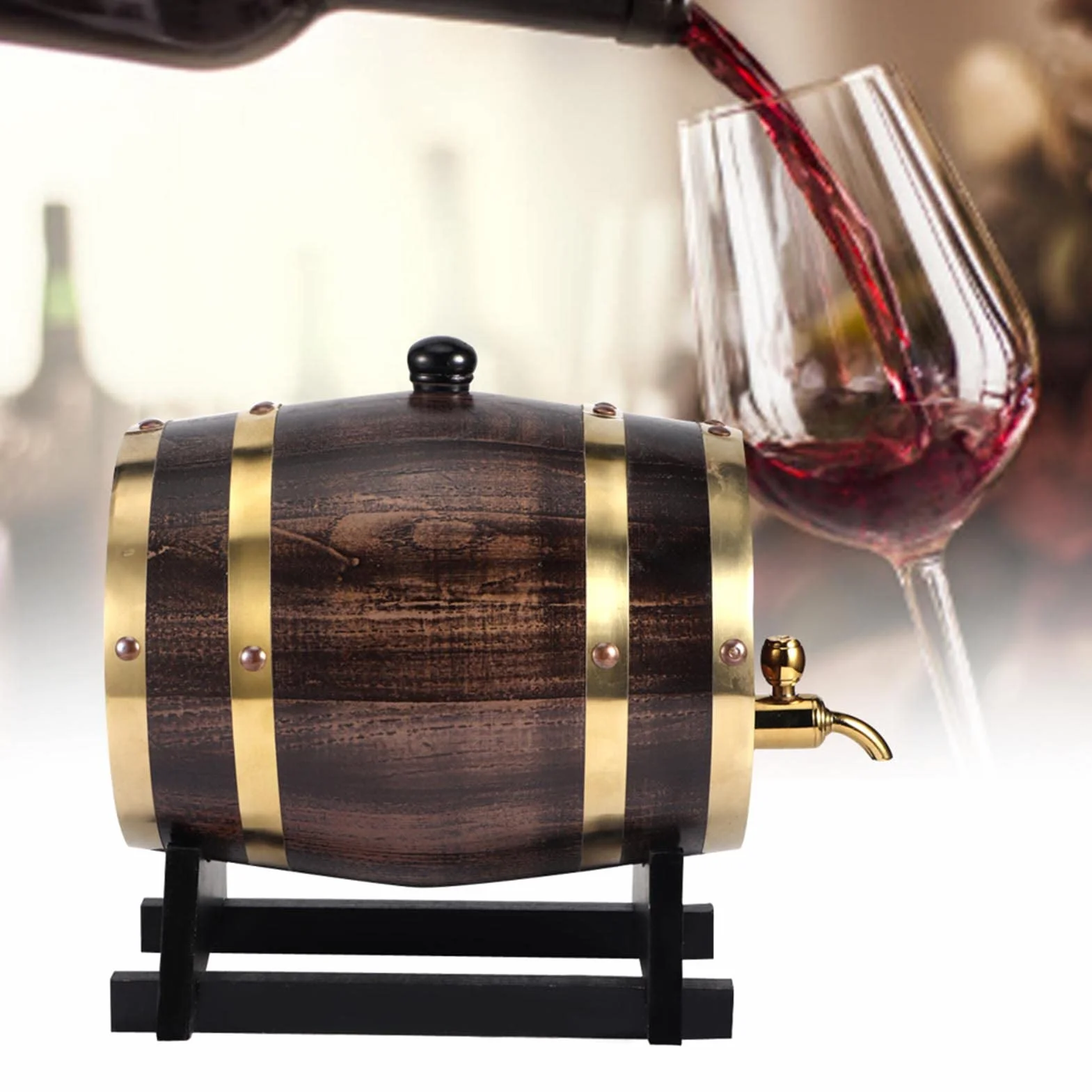 Barril de vino negro rayado, Barril de coñac, 3L Bebidas para Cafetería Casera, Vino