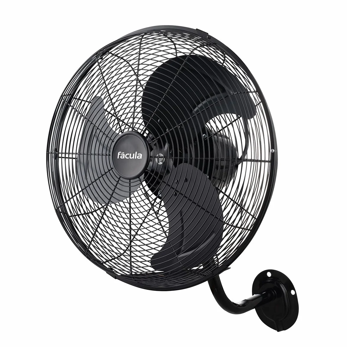 facula - Ventilador de Pared Negro Aura 90 W | 3 Aspas de Aluminio | Oscilación | 3 Velocidades | Motor de Aluminio | Diseño Industrial