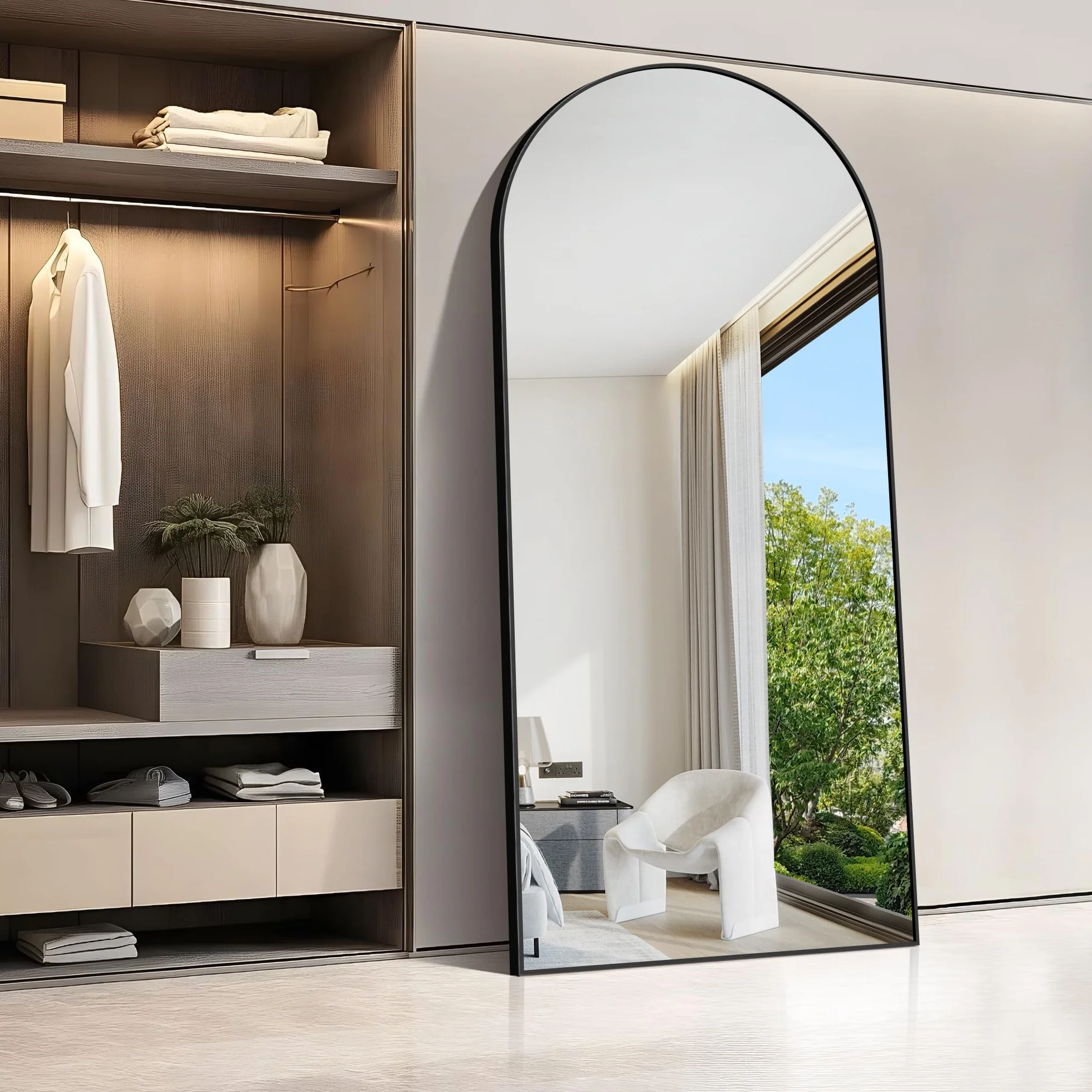 WOLIBEER Espejo Grande de Cuerpo Entero 192 x 85 cm Con Marco de Aluminio Negro - Para Pared o Pie - Ideal Para Dormitorio, Entrada, Pasillo y Decoración