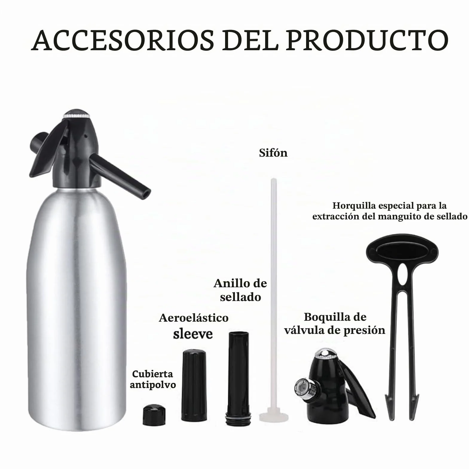 1L Botella de Sifón de Soda Profesional Aleación de Soda Soda Carbonatada Seltzer Creador de agua con regulador de presión para bebidas de jugo Cóctel(Silver)