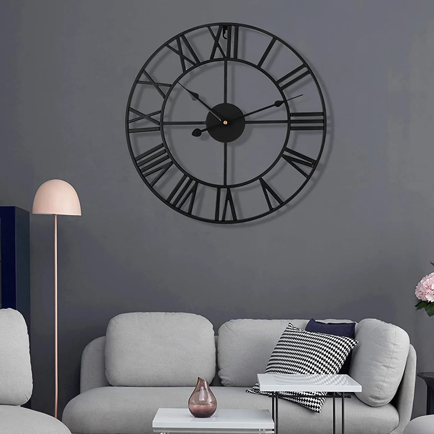 Reloj De Pared, Reloj De Exterior, Reloj De Jardín, Reloj De Pared De Estilo Industrial Europeo con Grandes Números Romanos, Reloj De Pared Silencioso De Metal para El H,40cm