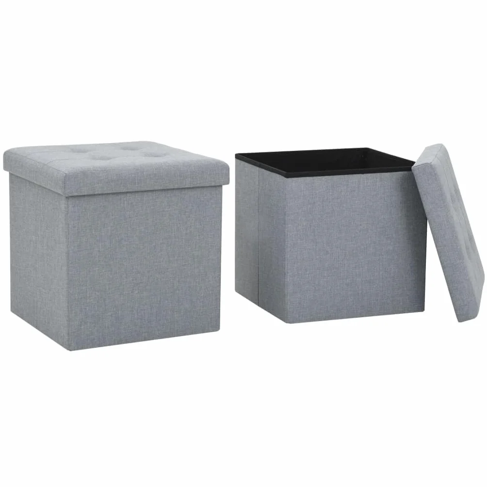 Genérico Taburetes almacenaje Plegables 2 uds Lino sintético Gris Claro,Mobiliario,Sillas,Taburetes y sillas plegables-247080
