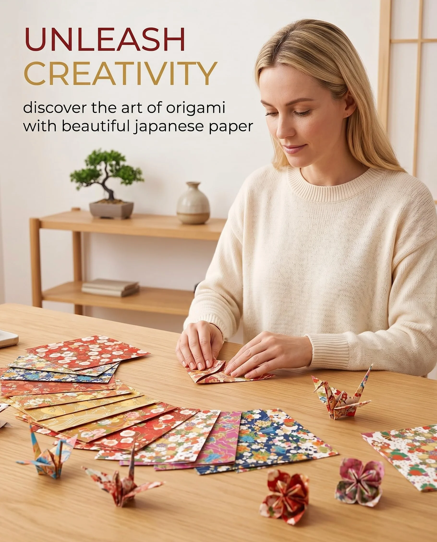Papel Origami 15x15 cm 60 Hojas Japonés Tradicional Doble Cara Diseños Florales para Manualidades y Decoración