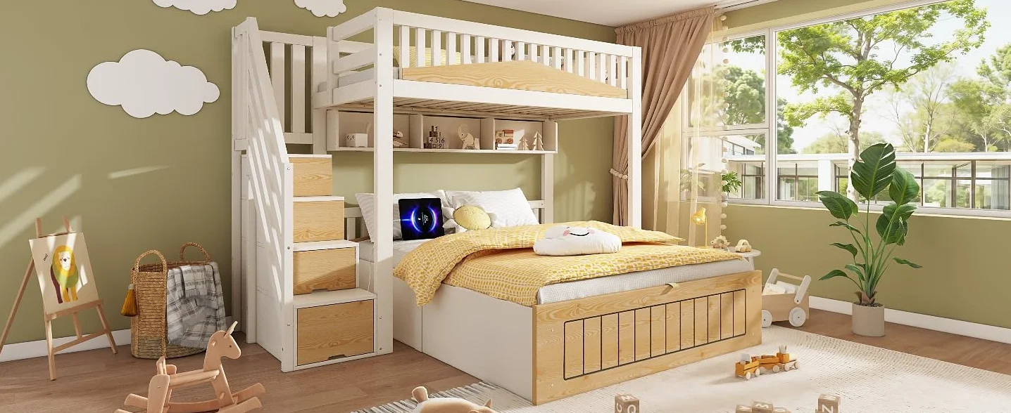 Fasba Litera con Almacenamiento Inferior y Puertos de Carga, Ideal para familias con Espacio Limitado Modelo FCLYD-AB60475456789A