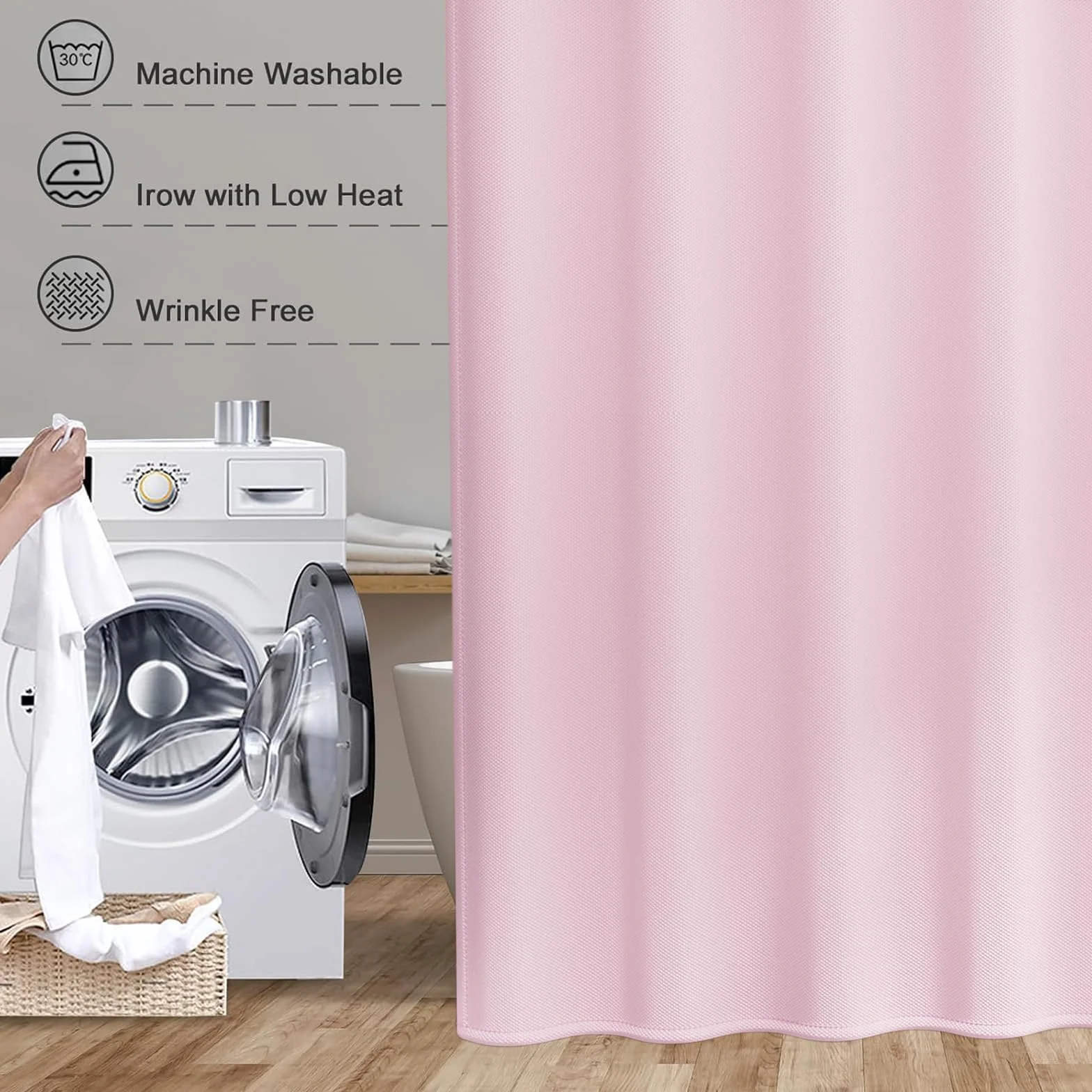 Cortina de Ducha de Tela 240 x 80 cm Cortina de Ducha Resistente Al Moho - Antimoho, Impermeable, Lavable, de Poliéster con Ojales y Anillos, para Baño, Bañera, Rosa