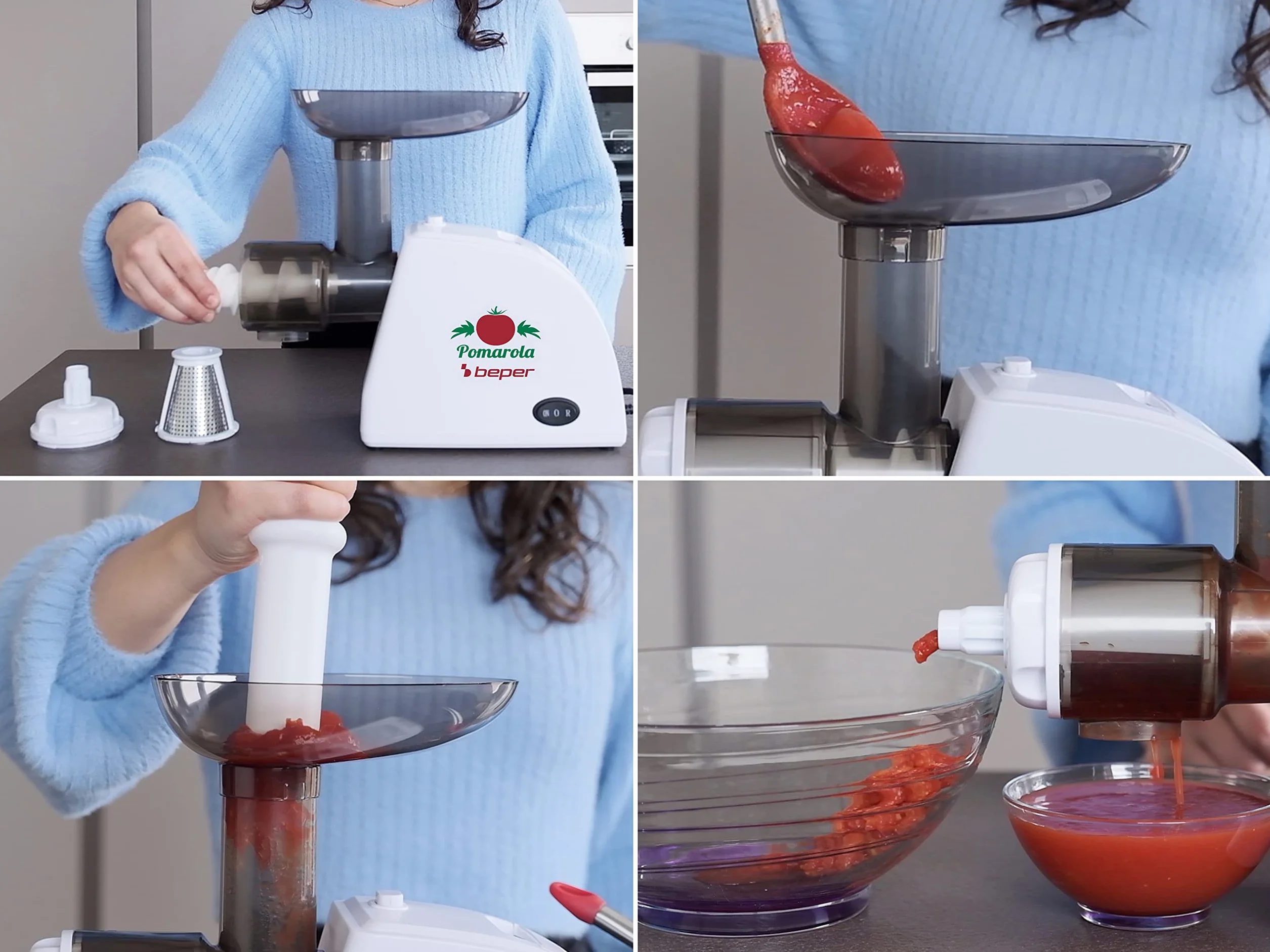 BEPER BP.720 Trituradora Tomate Electrica de Acero Inoxidable - Exprimidor de Tomates, 300 W