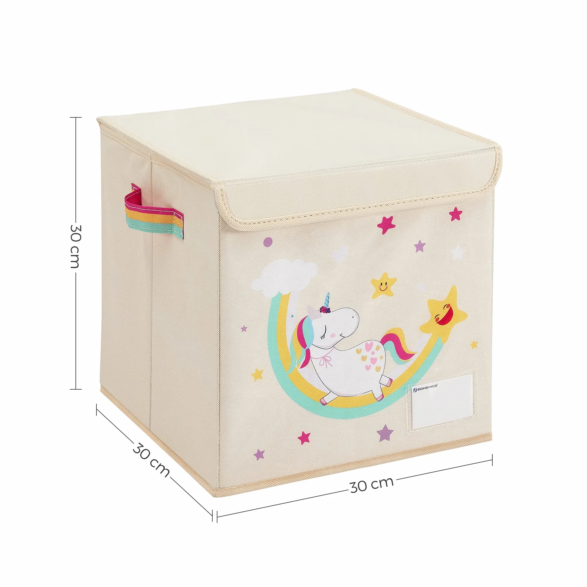 SONGMICS Juego de 3 Cajas de Almacenamiento con Tapa, Cubos Plegables 30x30x30 cm, Organizador de Juguetes, Beige