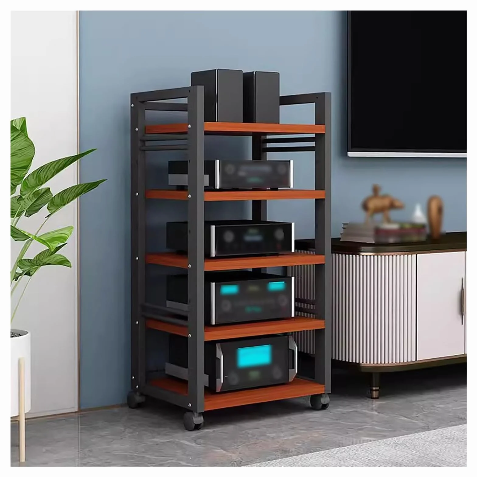 Soporte multimedia independiente de 5 niveles, entretenimiento AV para juegos, sala de estar, oficina, hotel, reproducción de discos (rojo) - Diseño elegante y ahorra espacio